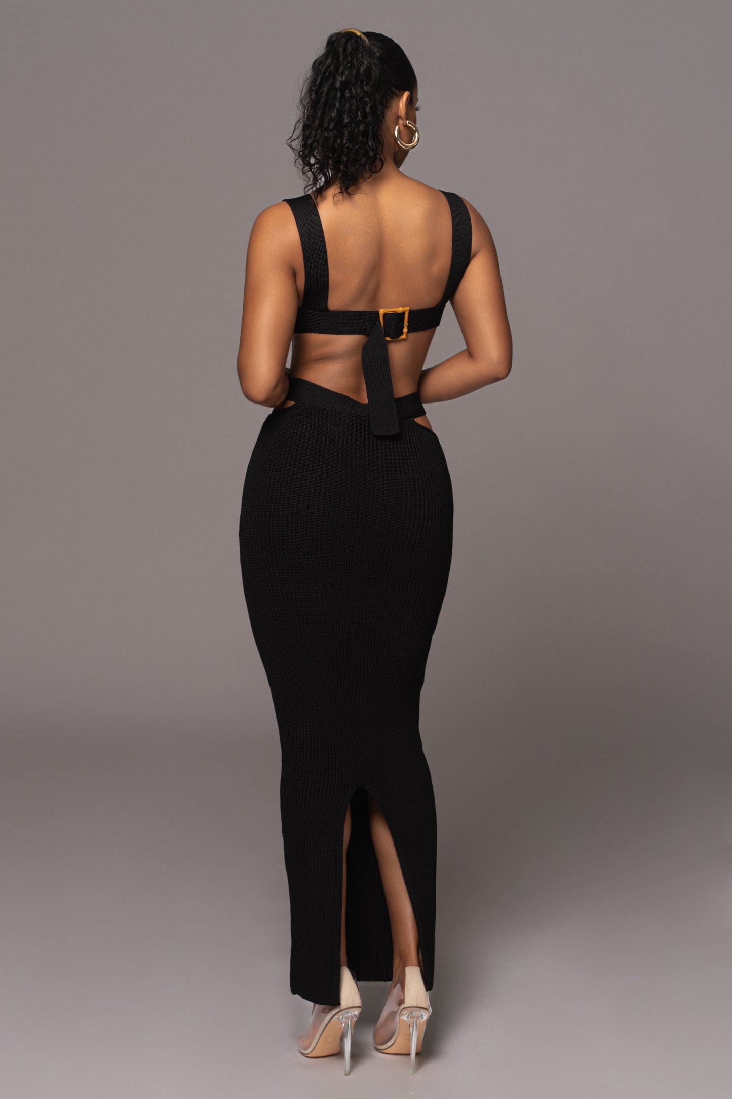 Black Nikole Ribbed Skirt Set JLUXLABEL