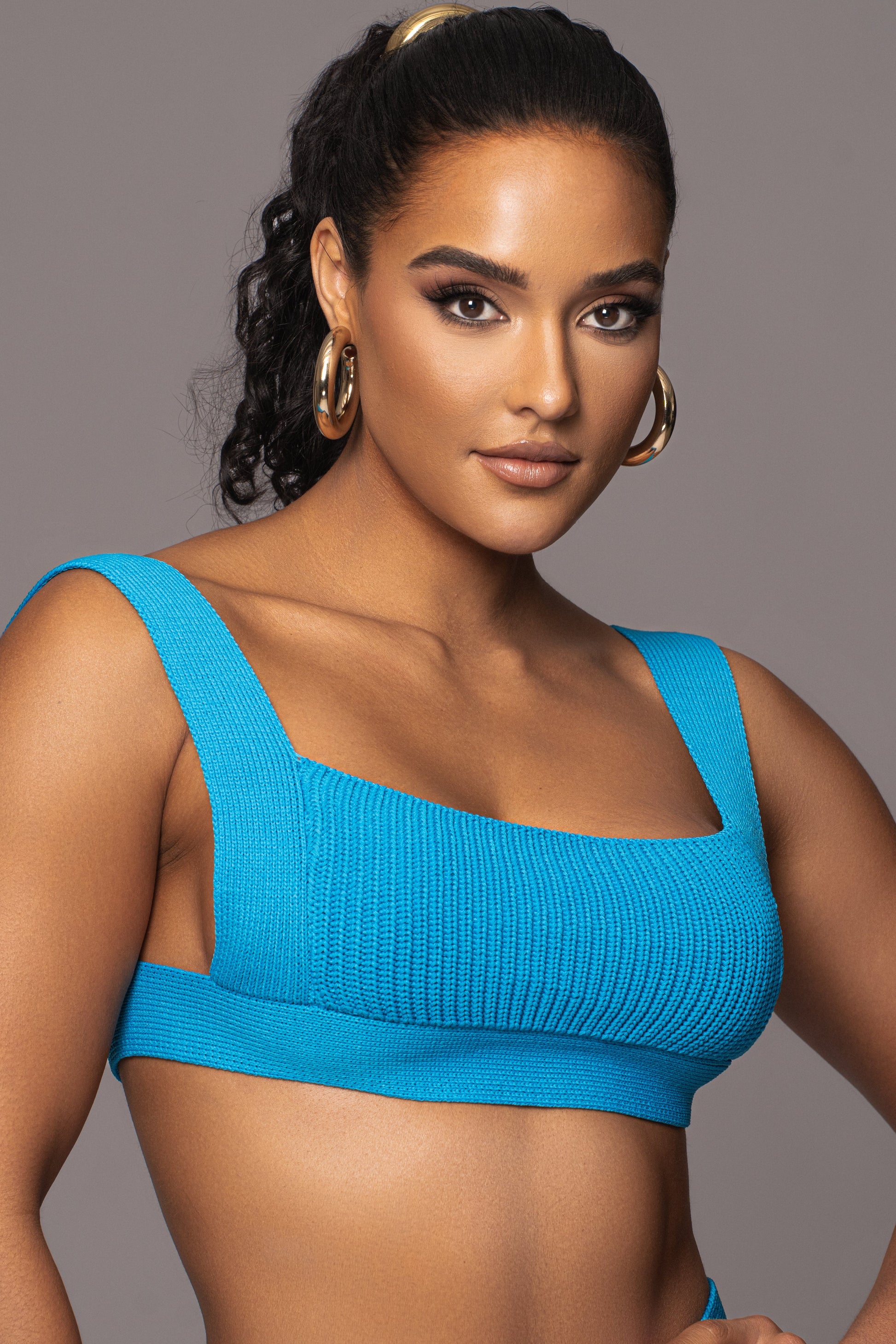 Blue Nikole Ribbed Skirt Set JLUXLABEL