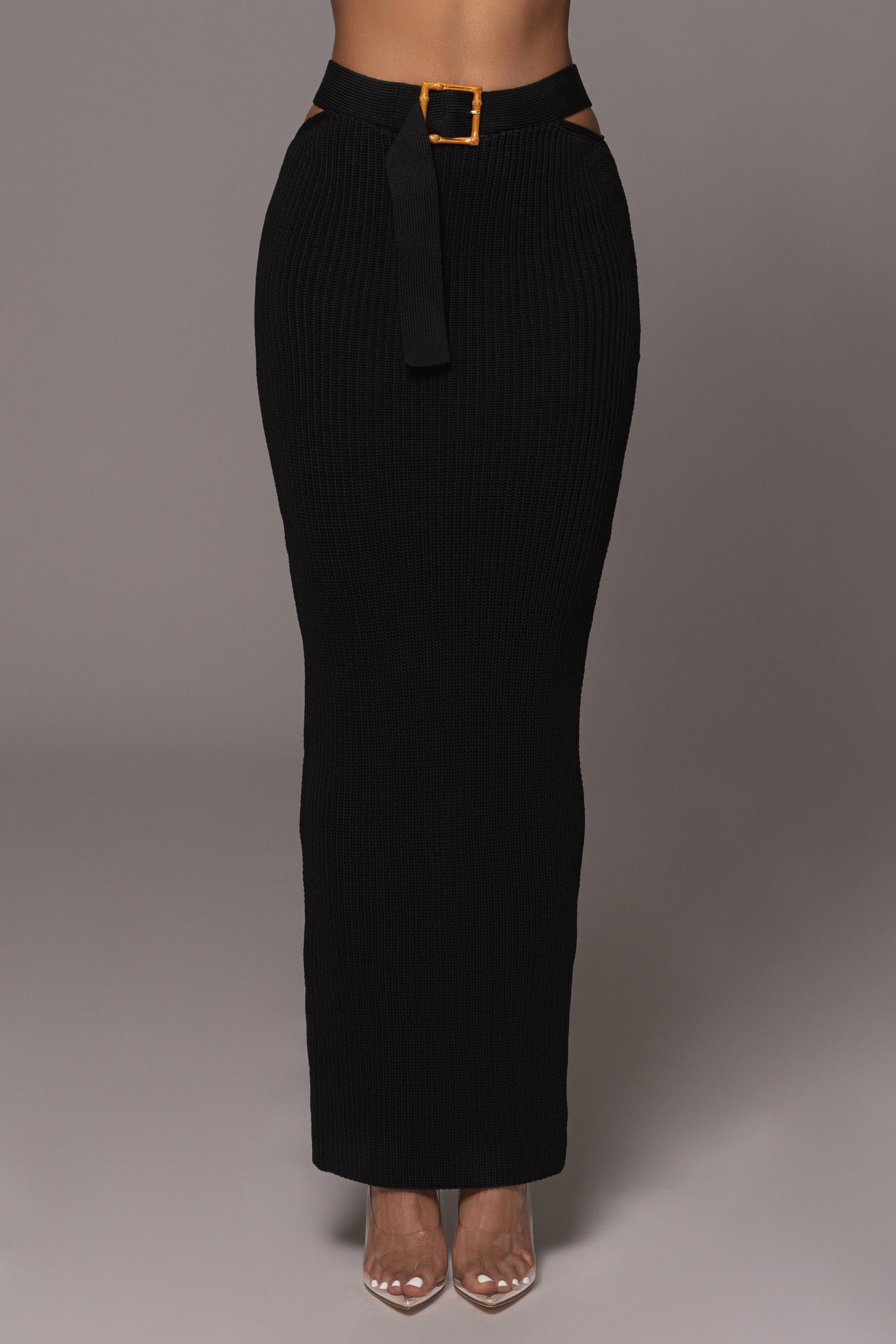 Black Nikole Ribbed Skirt Set JLUXLABEL