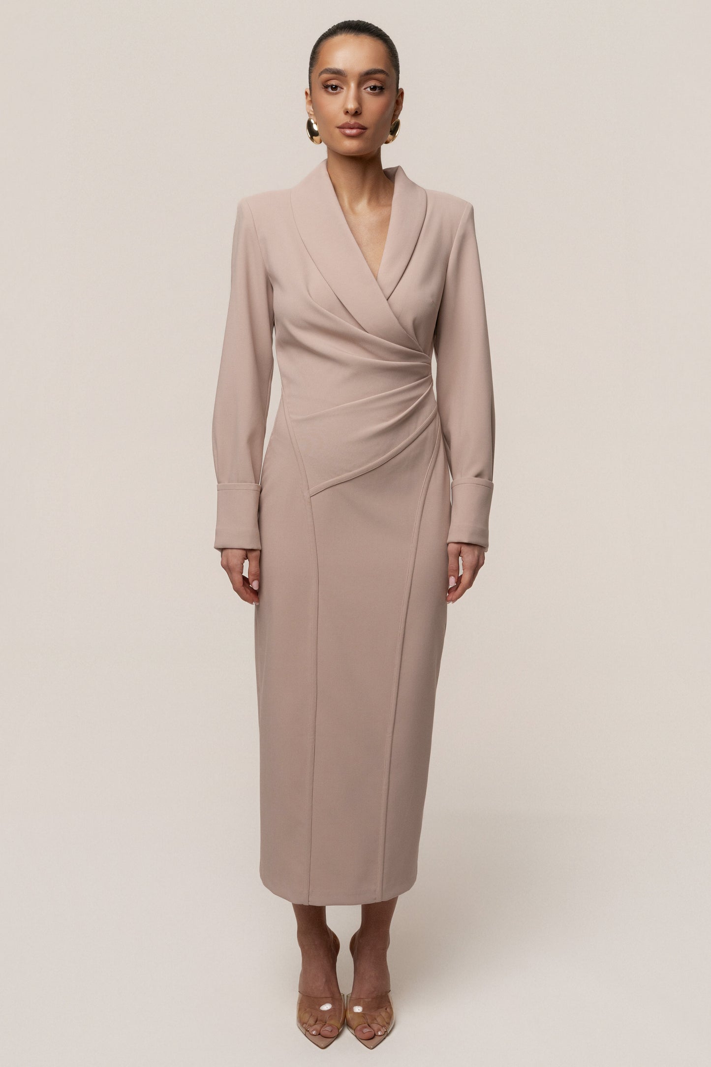 Taupe Manifest Blazer Midi Dress JLUXLABEL