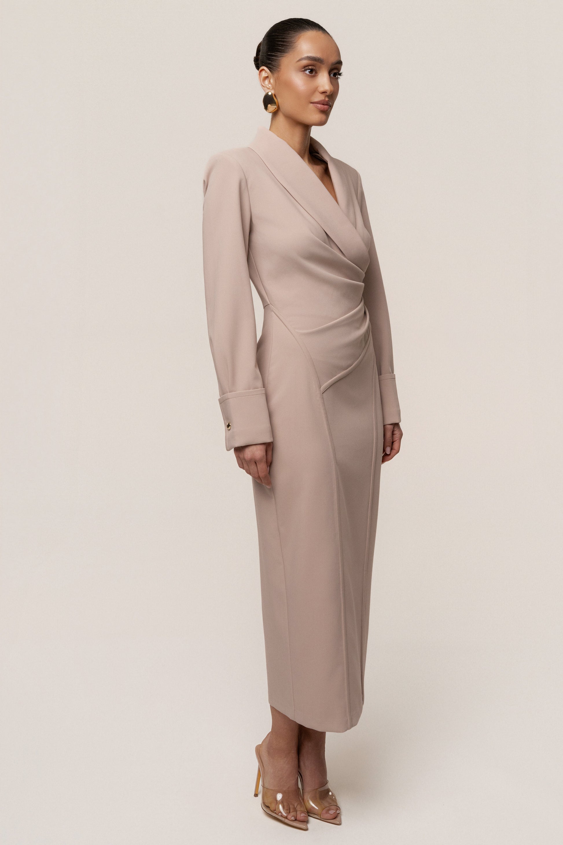 Taupe Manifest Blazer Midi Dress JLUXLABEL