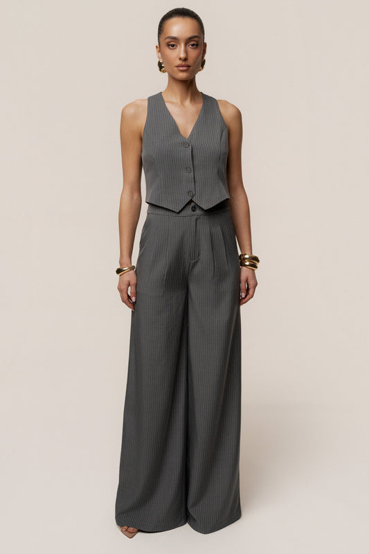 Grey Relaxed Pinstripe Pant Set