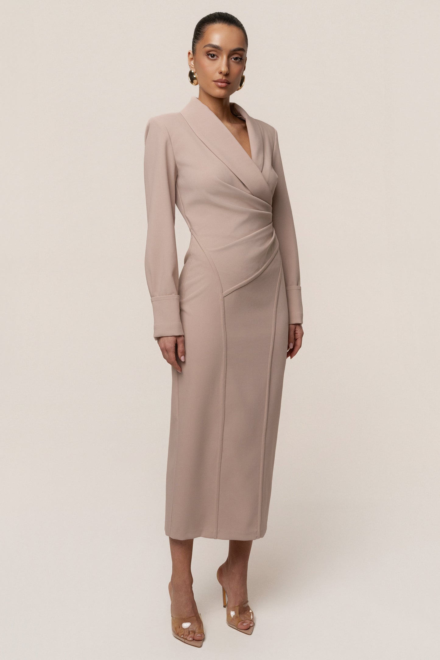 Taupe Manifest Blazer Midi Dress JLUXLABEL