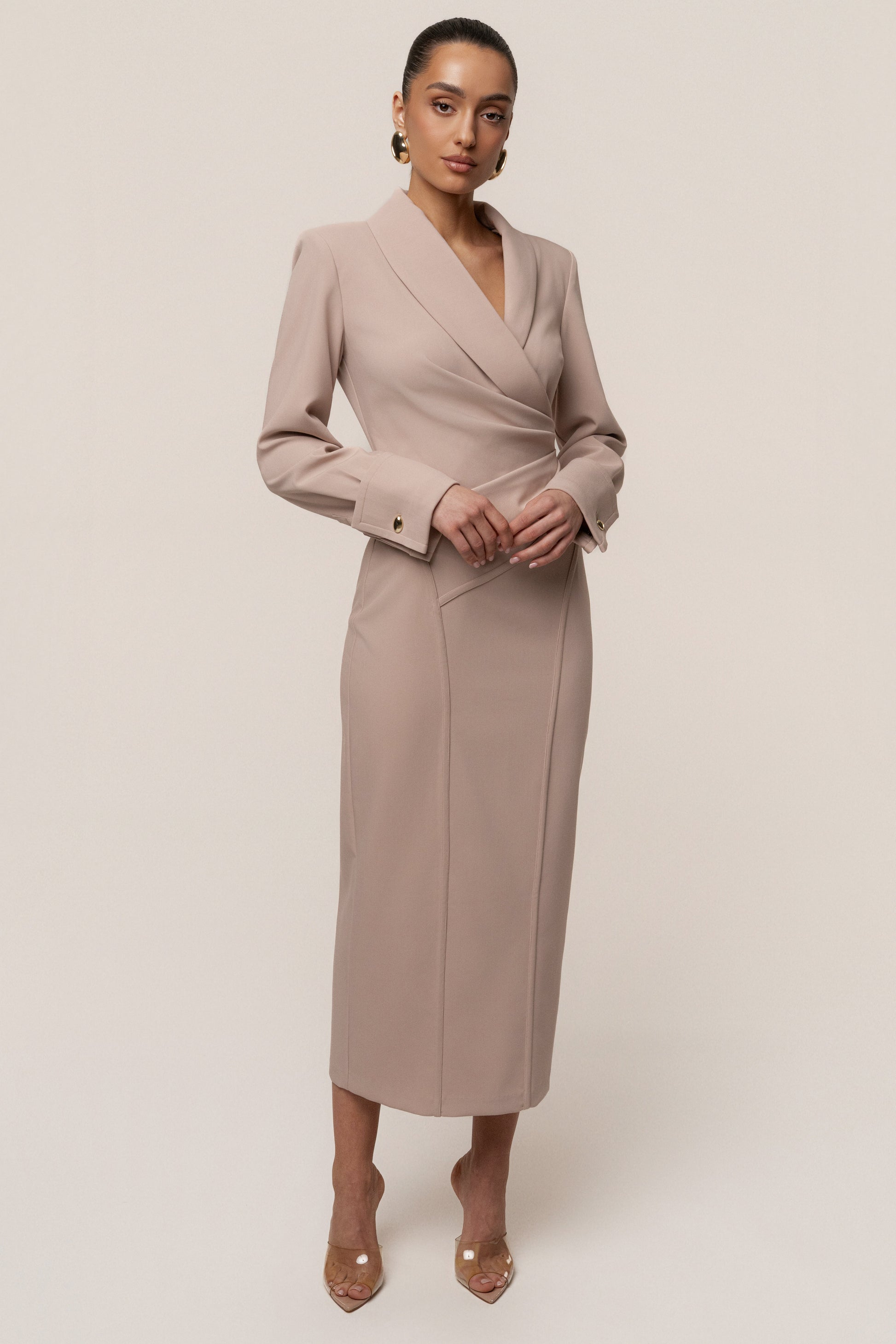 Taupe Manifest Blazer Midi Dress JLUXLABEL