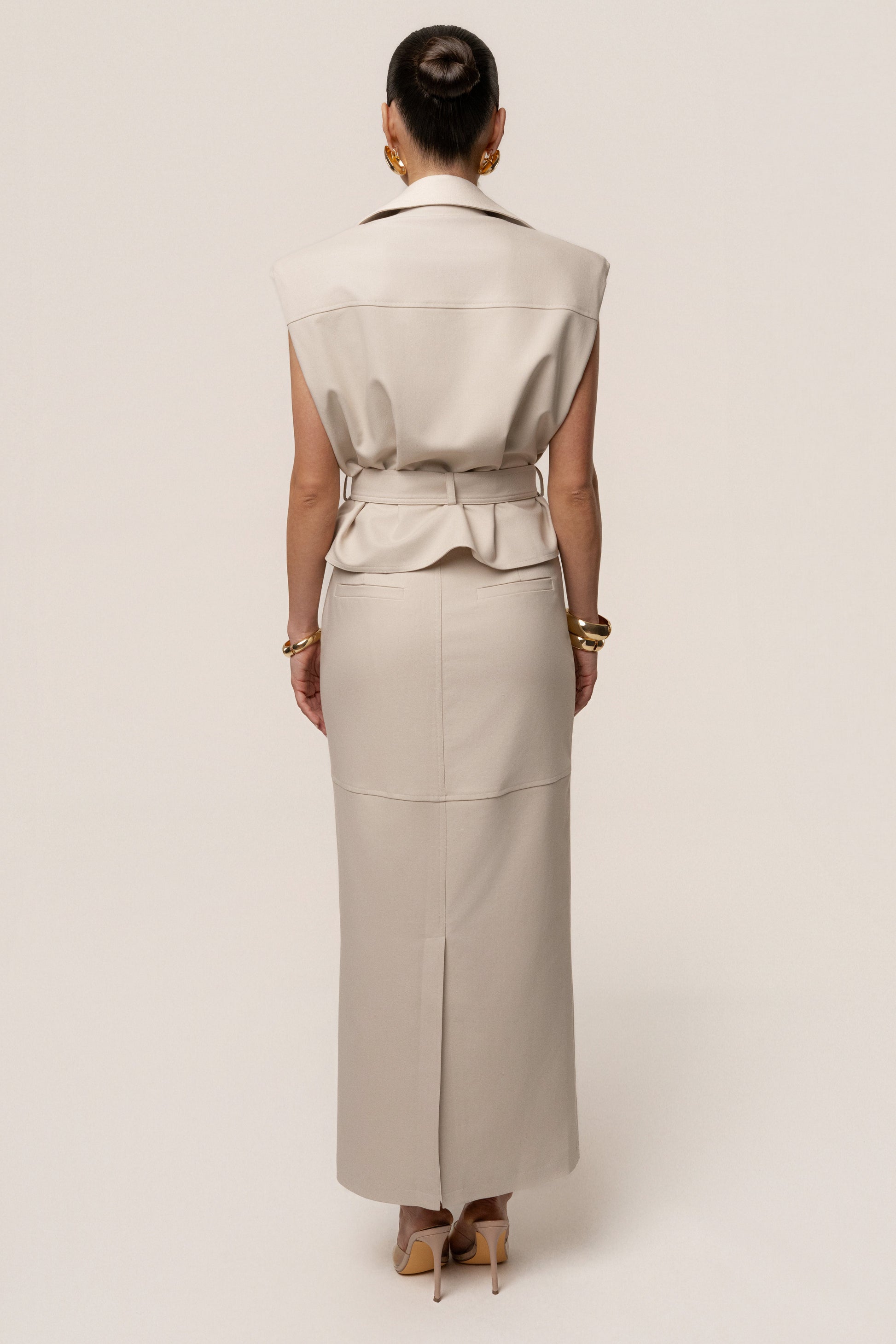 Beige In Focus Belted Vest JLUXLABEL