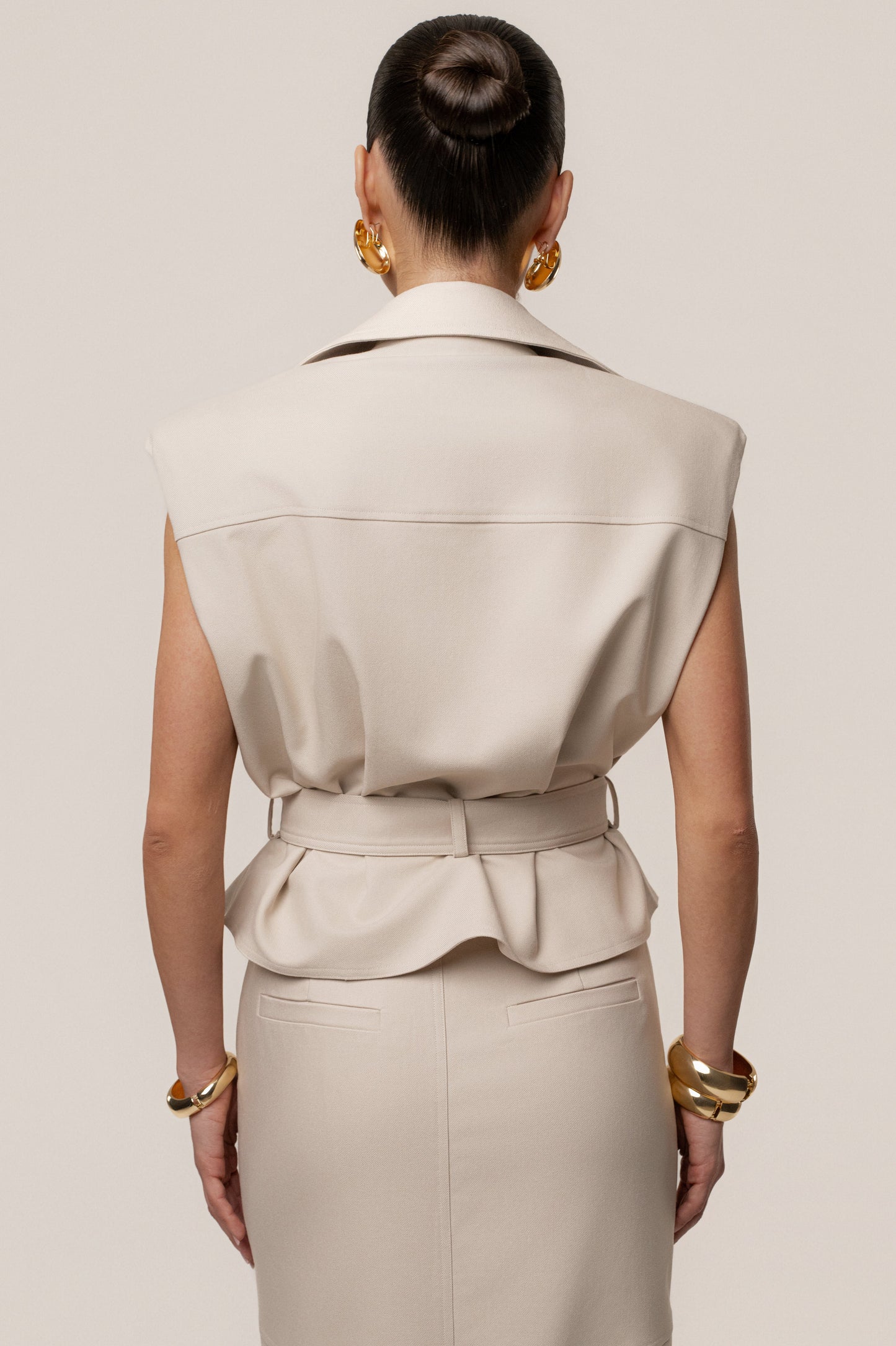 Beige In Focus Belted Vest JLUXLABEL