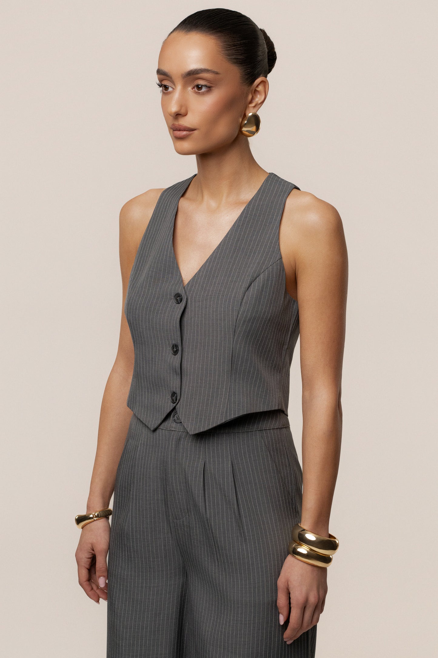 Grey Relaxed Pinstripe Pant Set