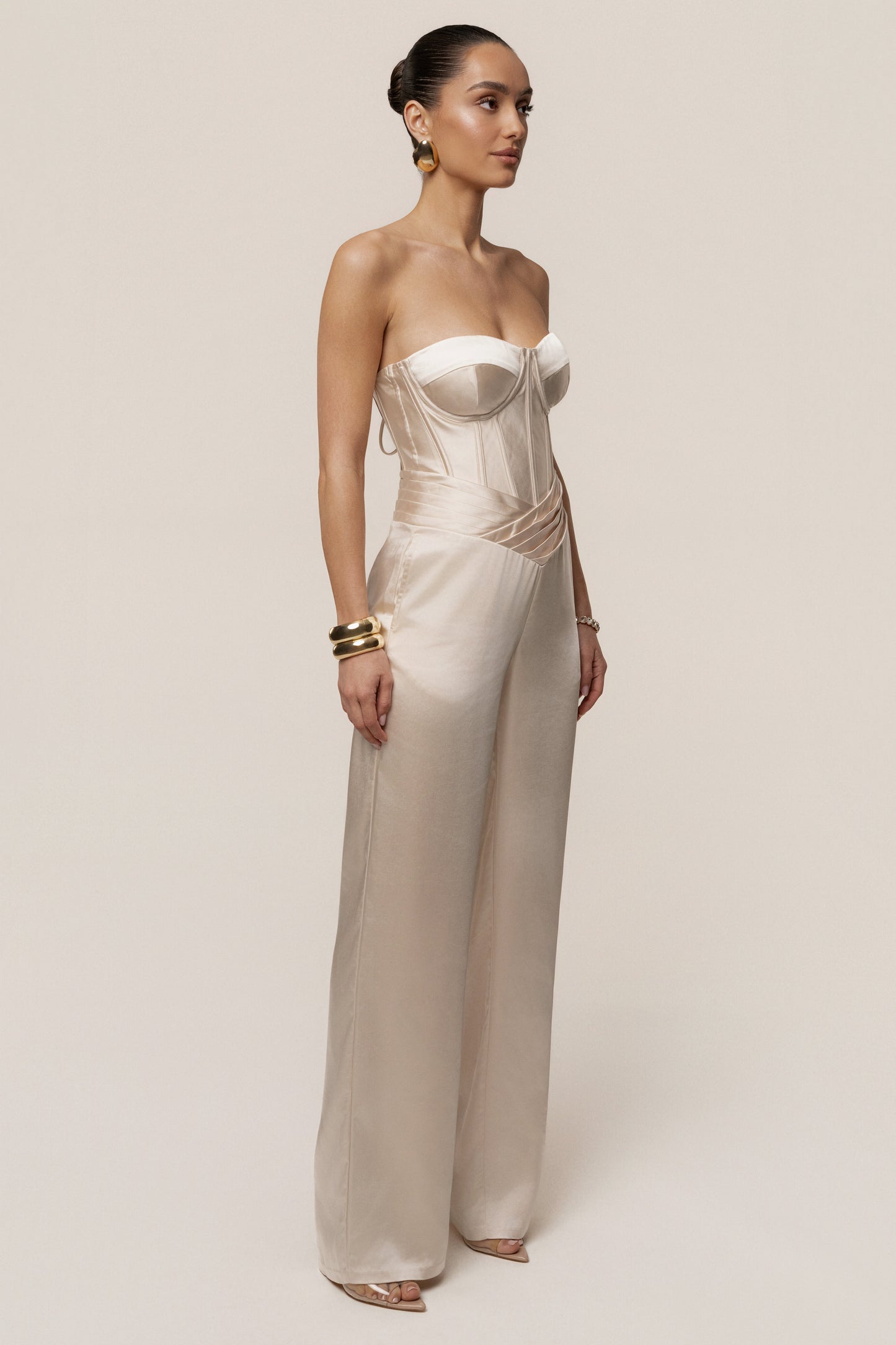 Champagne Adore Me Satin Corset JLUXLABEL