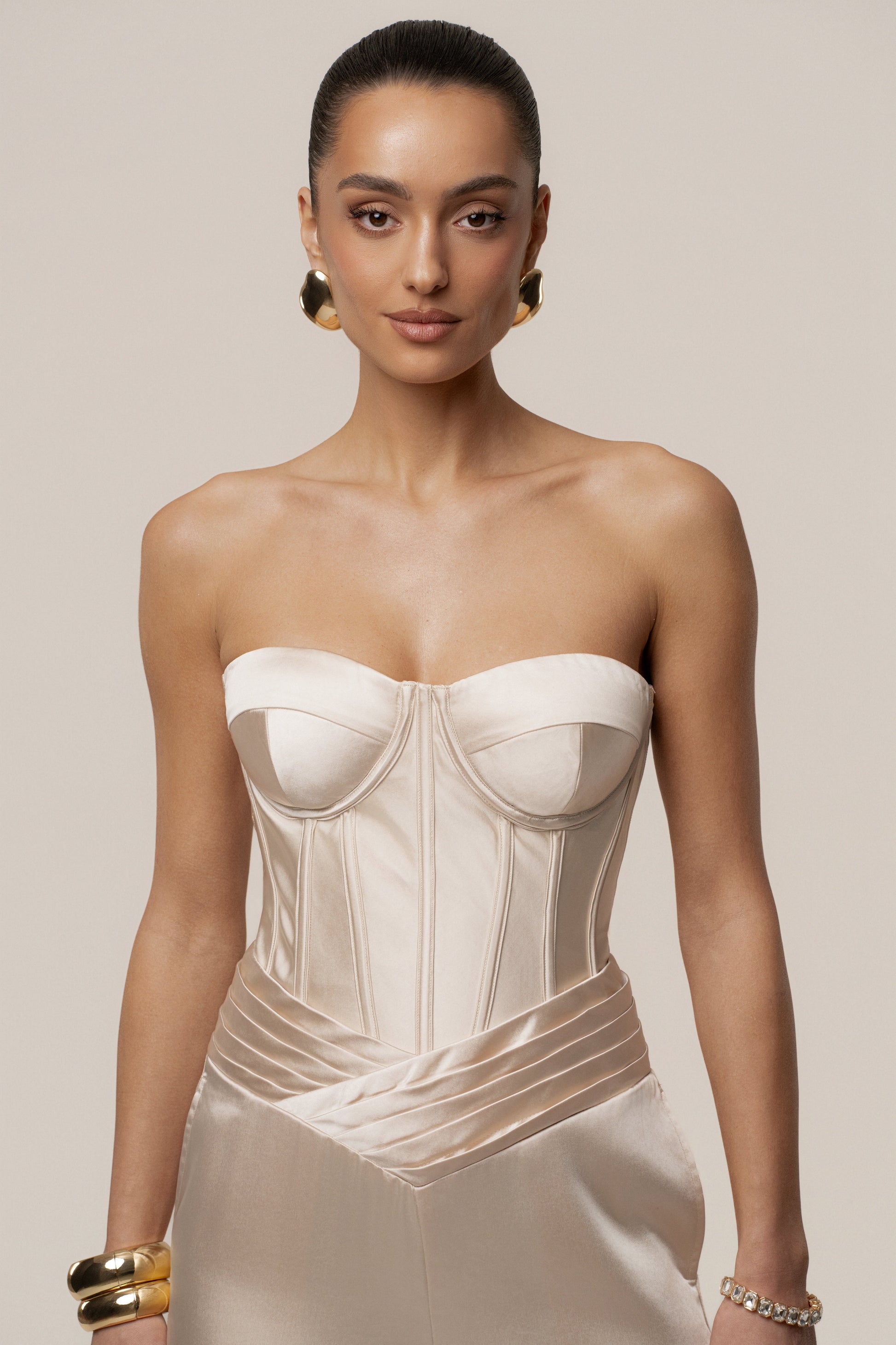 Champagne Adore Me Satin Corset JLUXLABEL