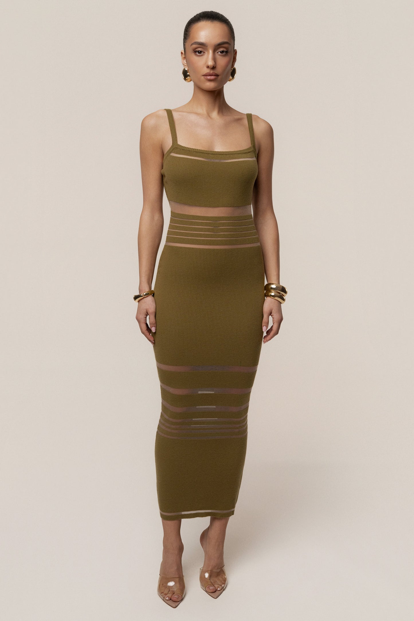Moss Striped Rib Knit Dress JLUXLABEL