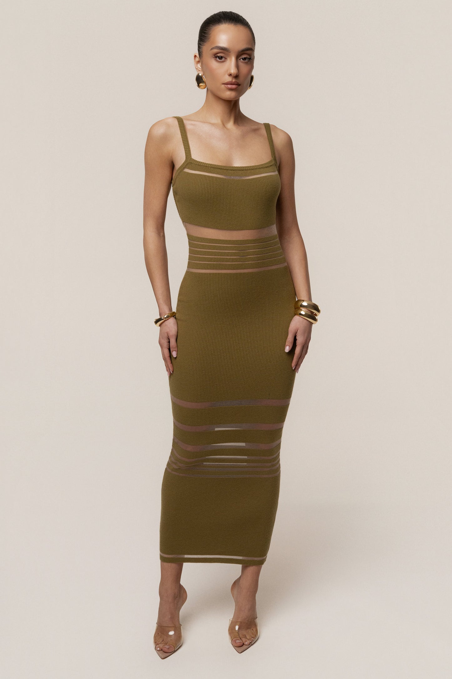 Moss Striped Rib Knit Dress JLUXLABEL