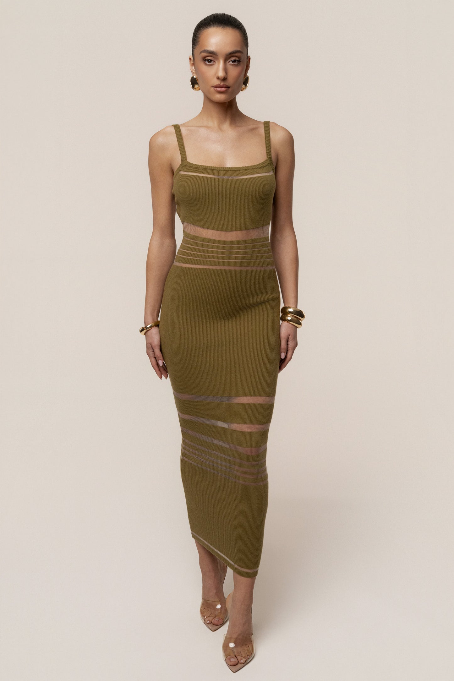 Moss Striped Rib Knit Dress JLUXLABEL