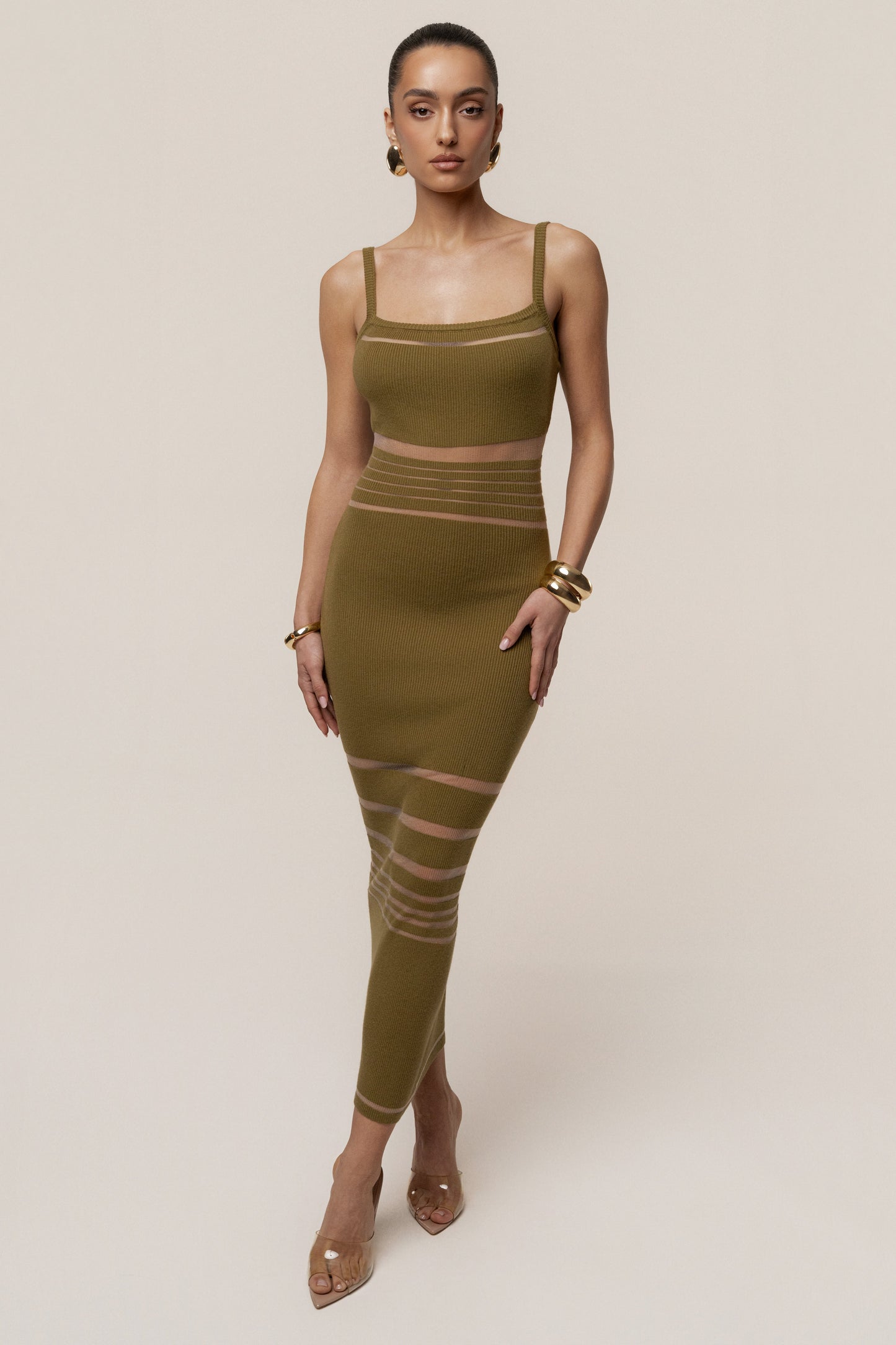 Moss Striped Rib Knit Dress JLUXLABEL