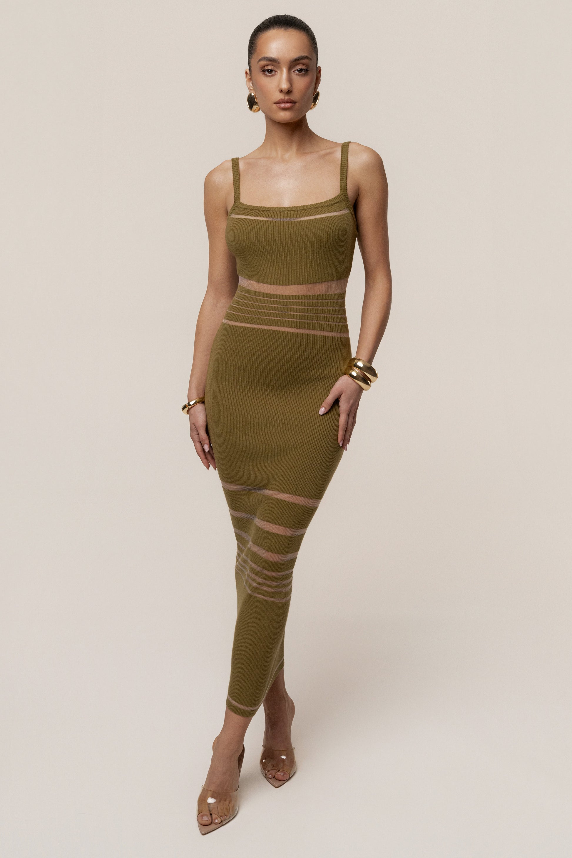 Moss Striped Rib Knit Dress JLUXLABEL