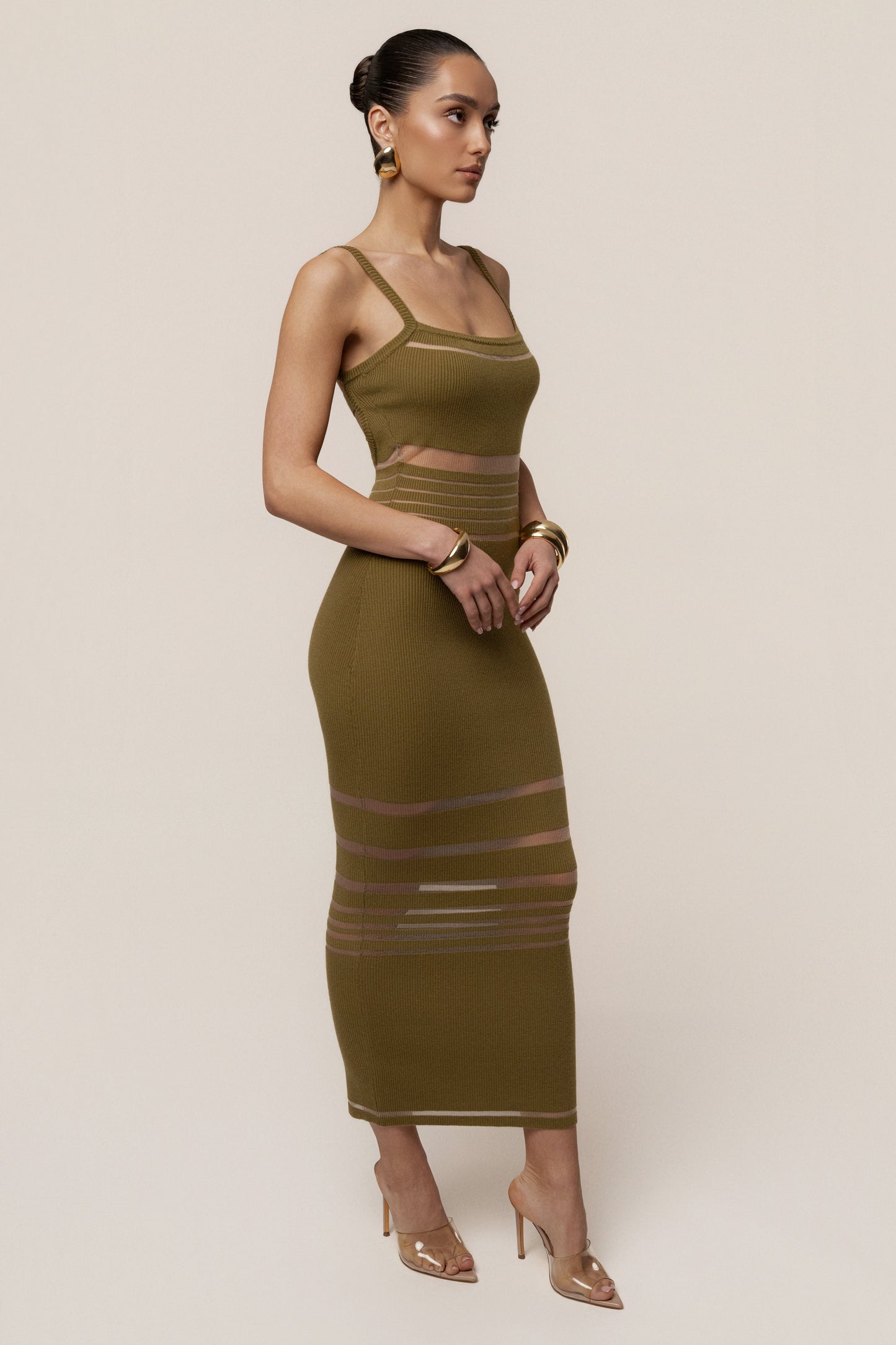 Moss Striped Rib Knit Dress JLUXLABEL