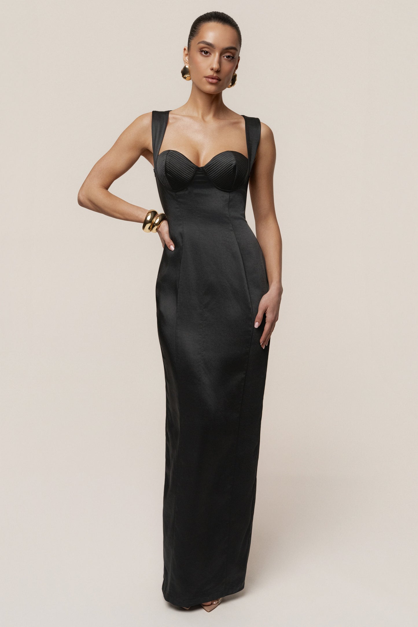Black Amour Satin Maxi Dress JLUXLABEL