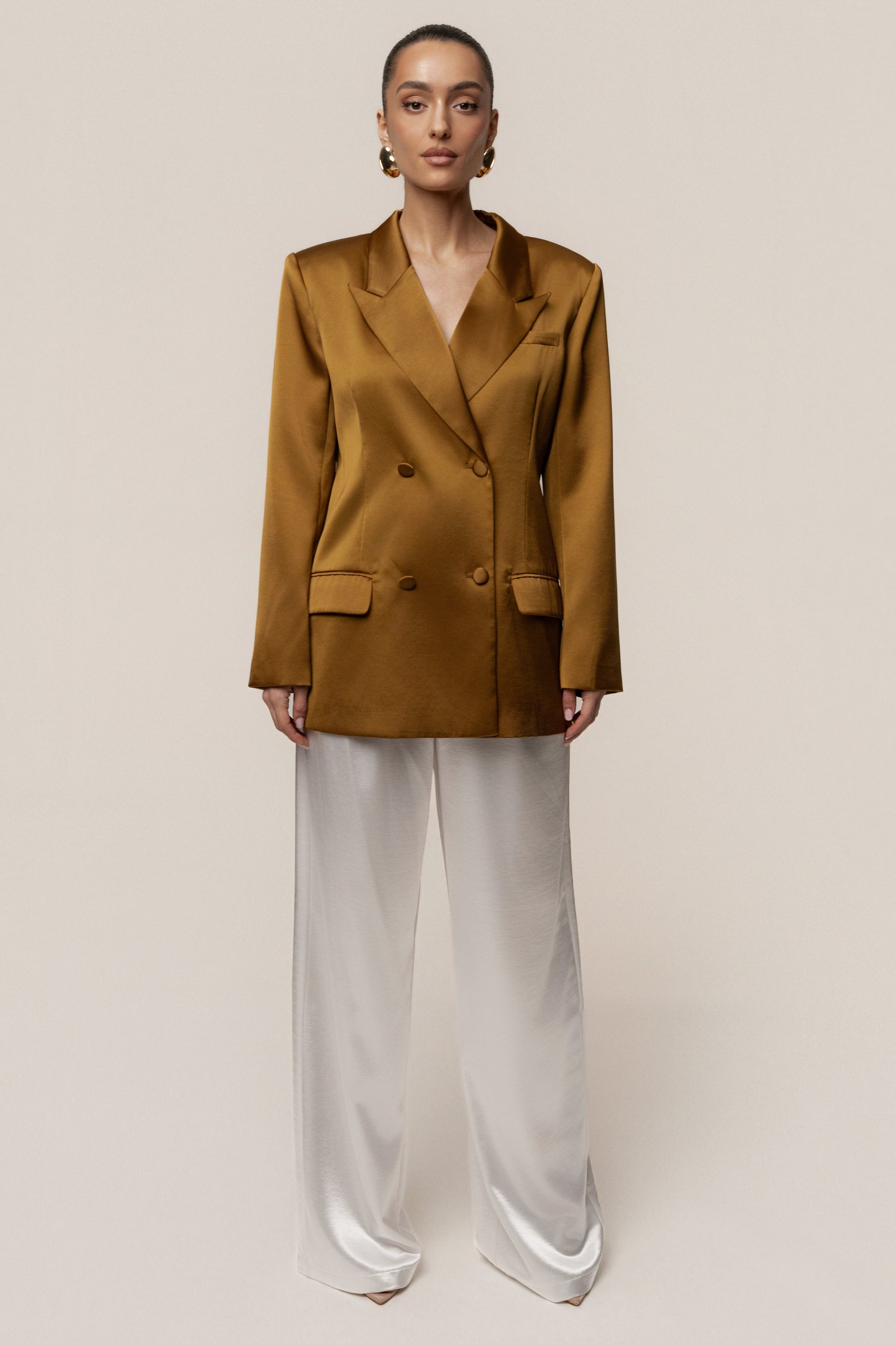 Bronze Lara Oversize Satin Blazer JLUXLABEL