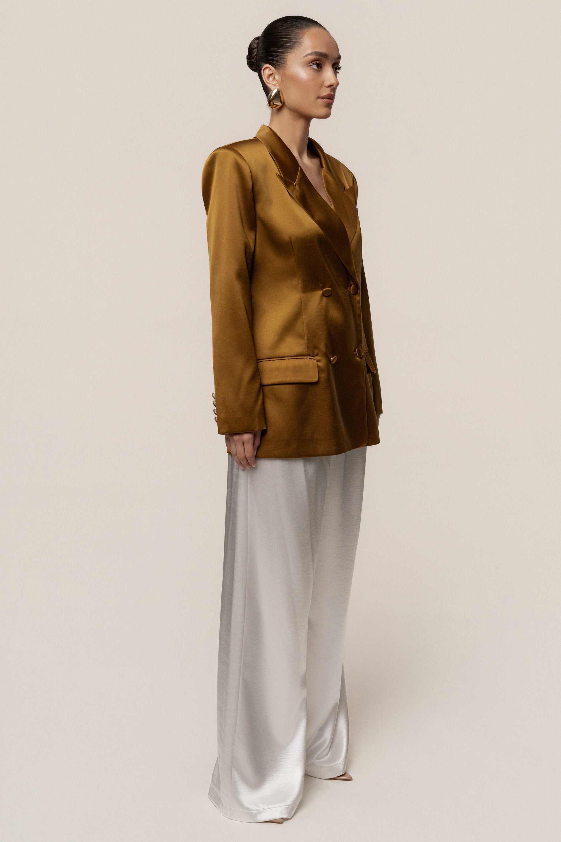 Bronze Lara Oversize Satin Blazer JLUXLABEL