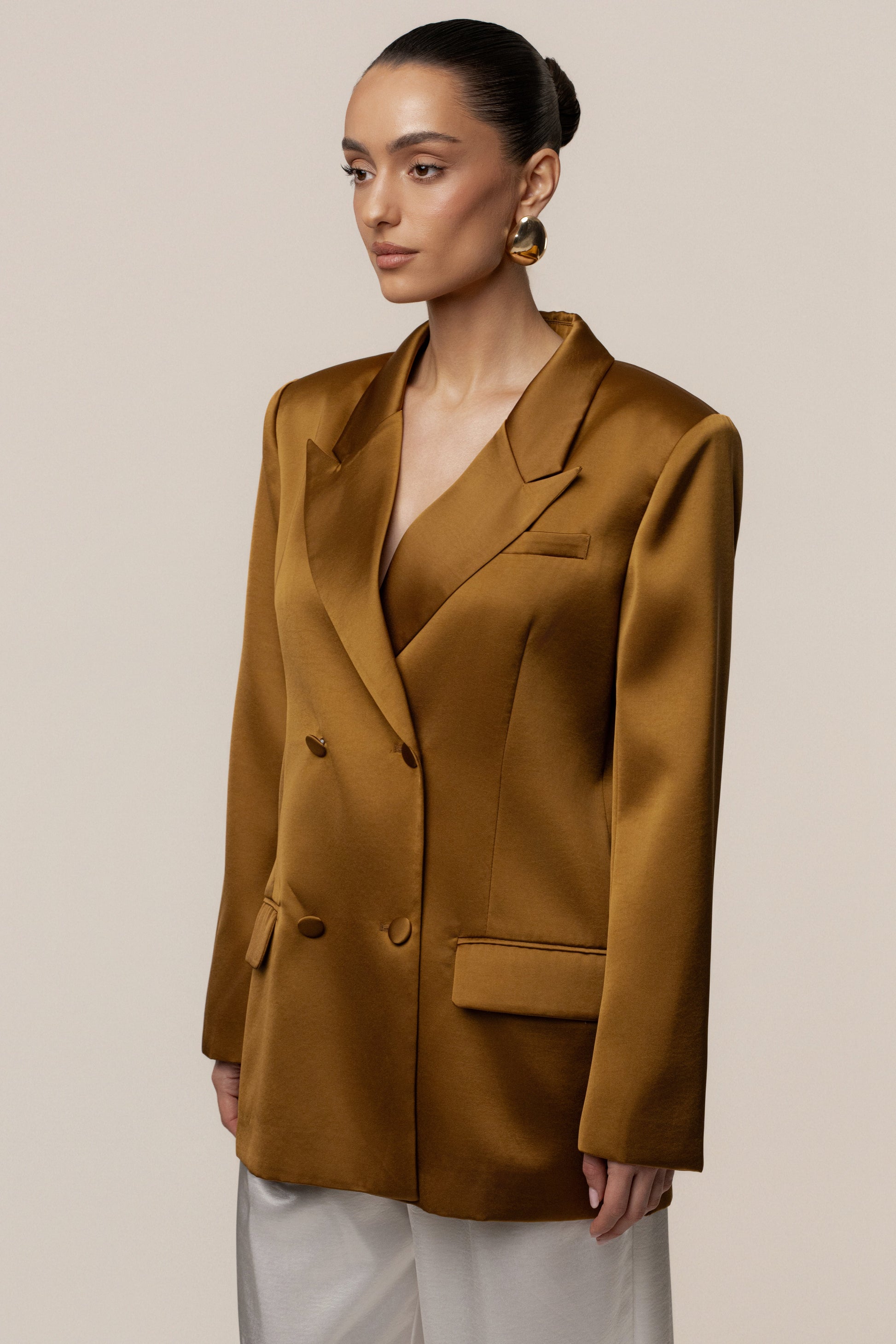 Bronze Lara Oversize Satin Blazer JLUXLABEL
