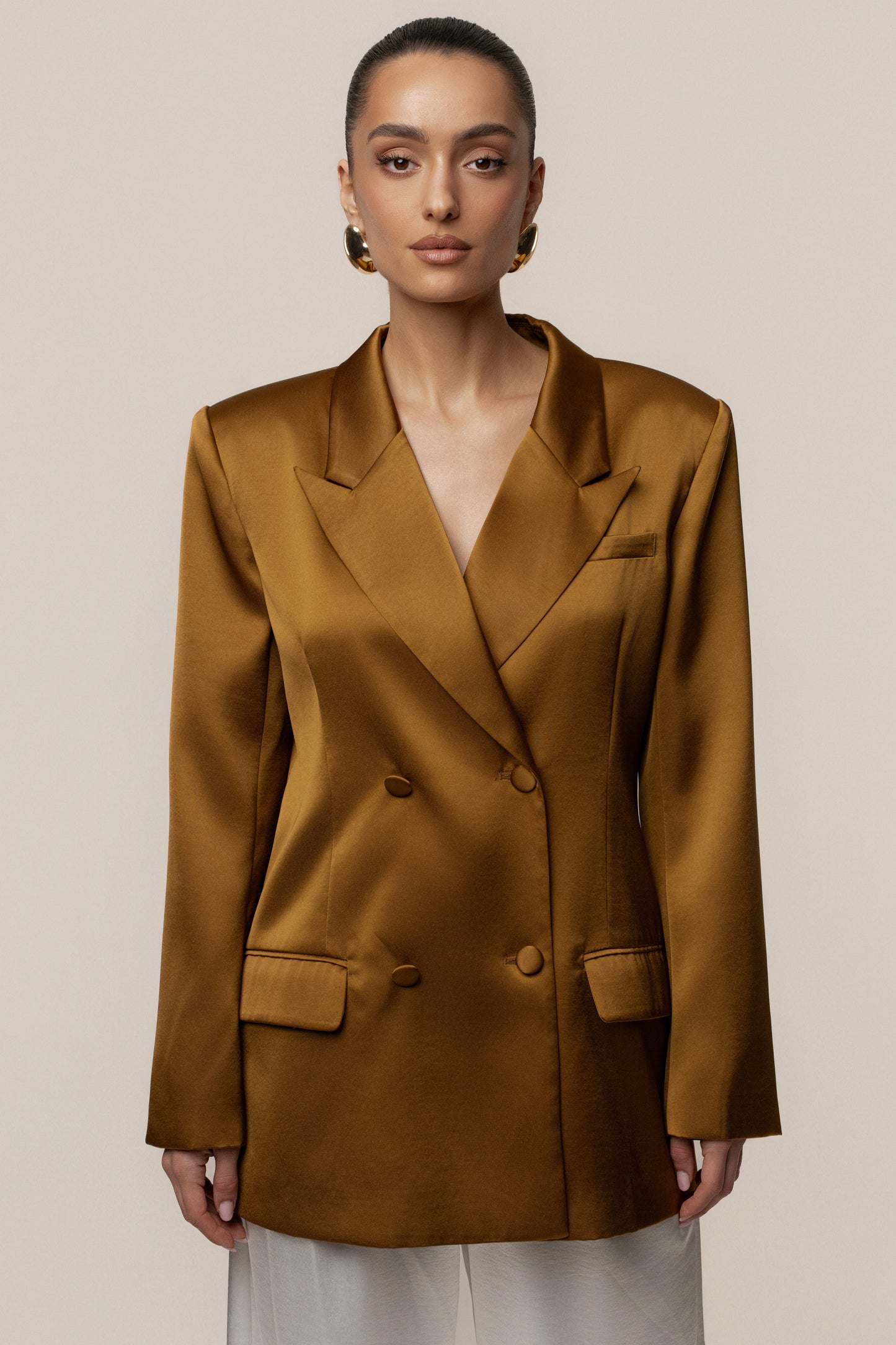 Bronze Lara Oversize Satin Blazer JLUXLABEL