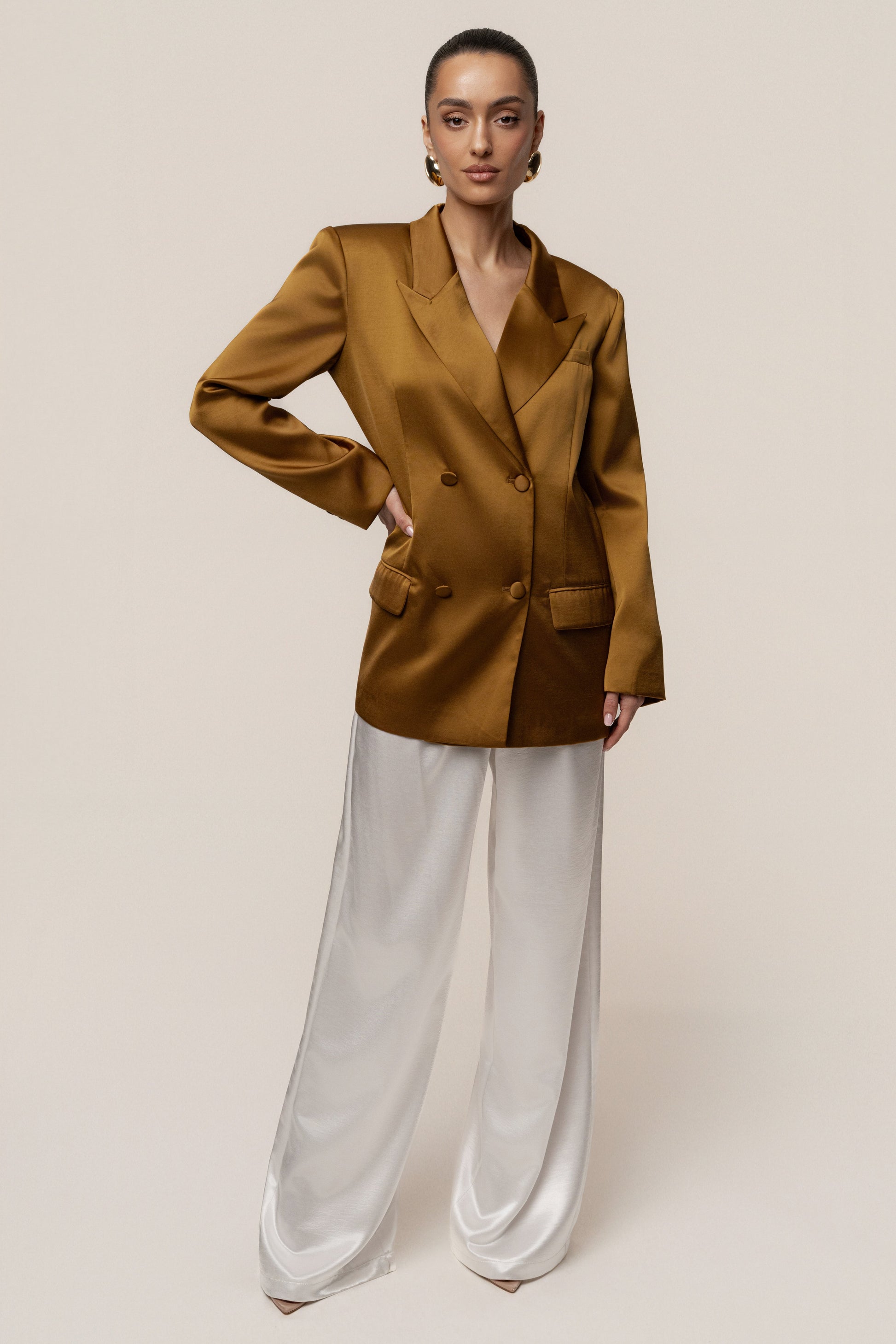 Bronze Lara Oversize Satin Blazer JLUXLABEL