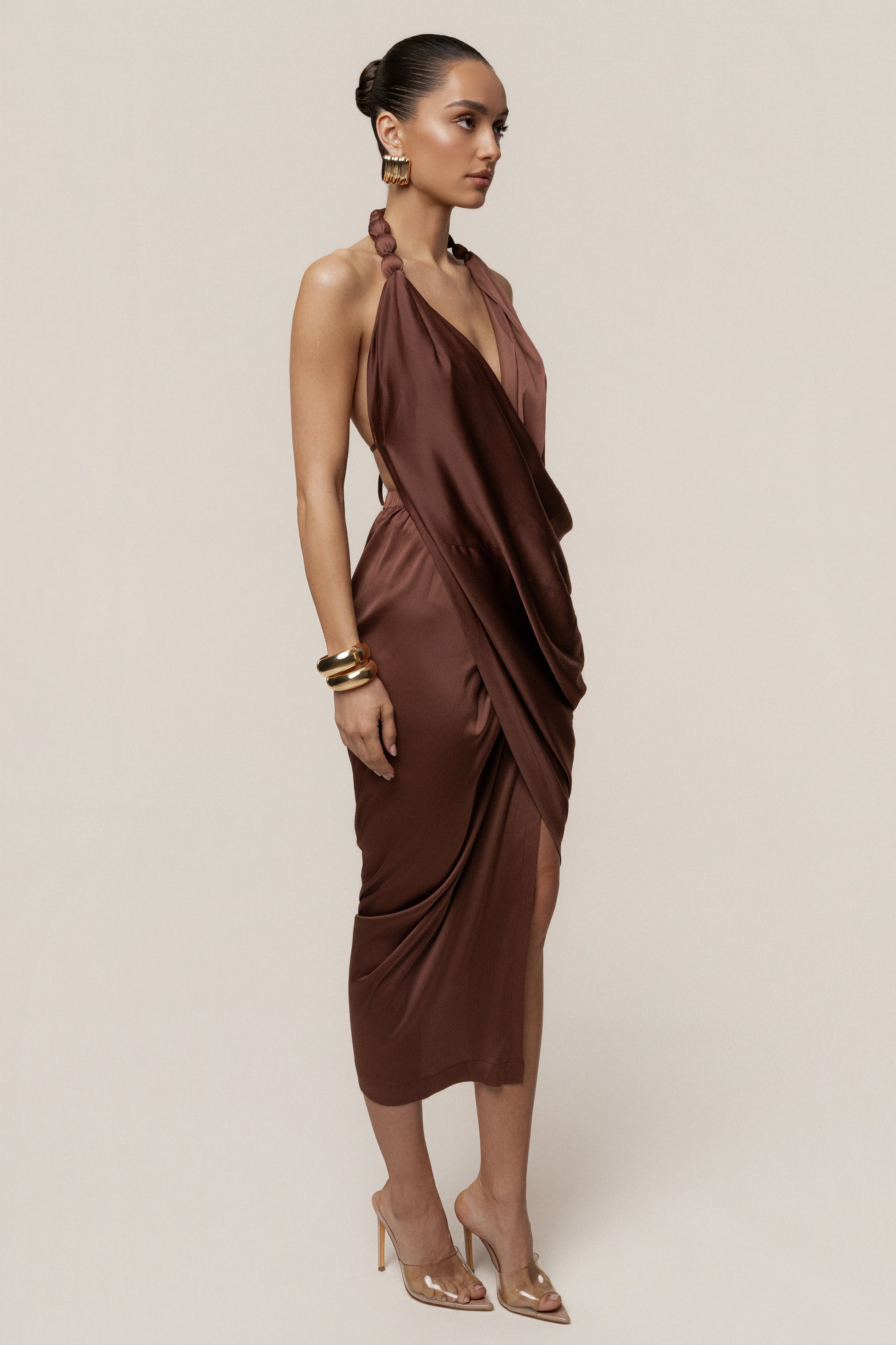 Brown  Dolce Drape Dress JLUXLABEL