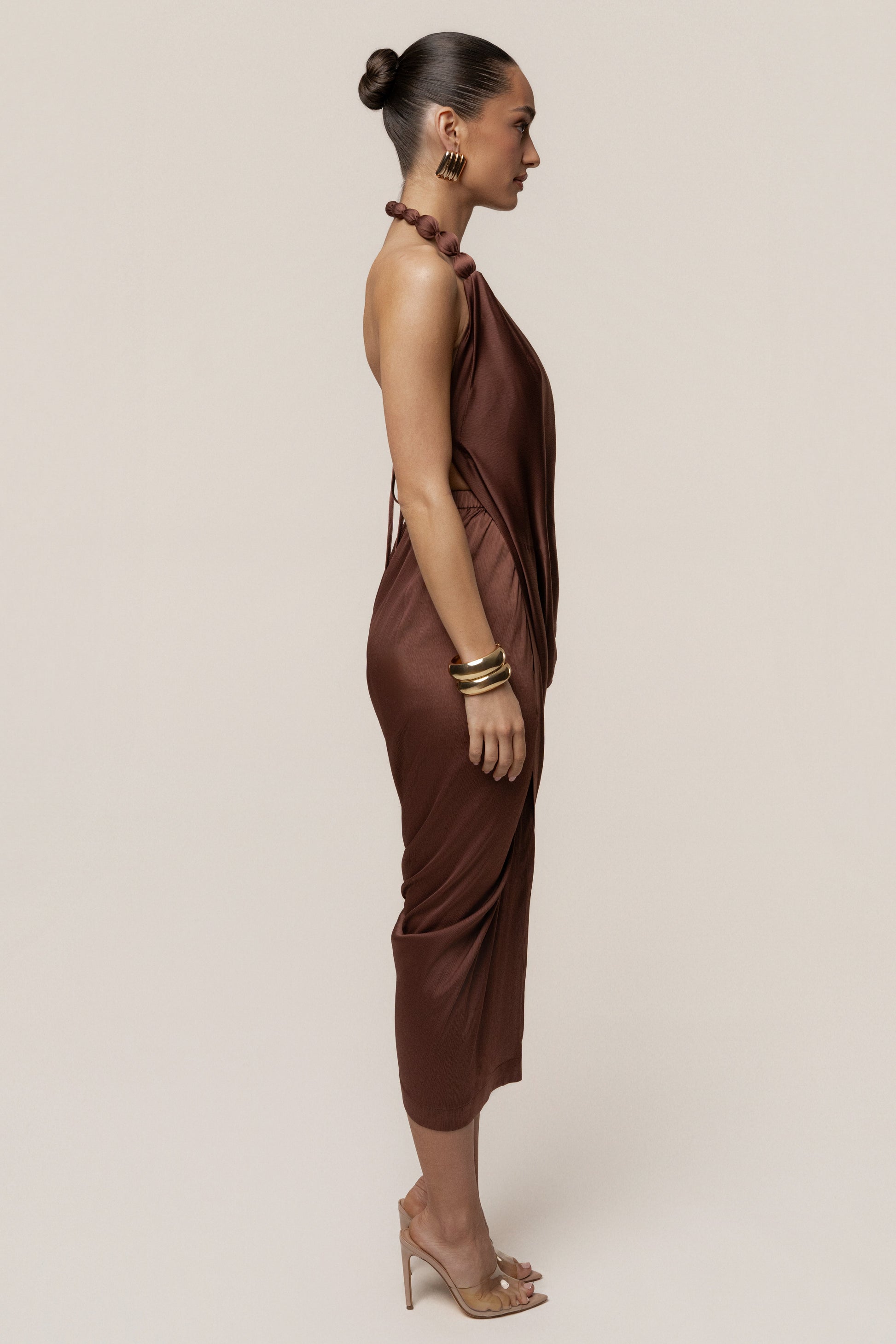 Brown  Dolce Drape Dress JLUXLABEL