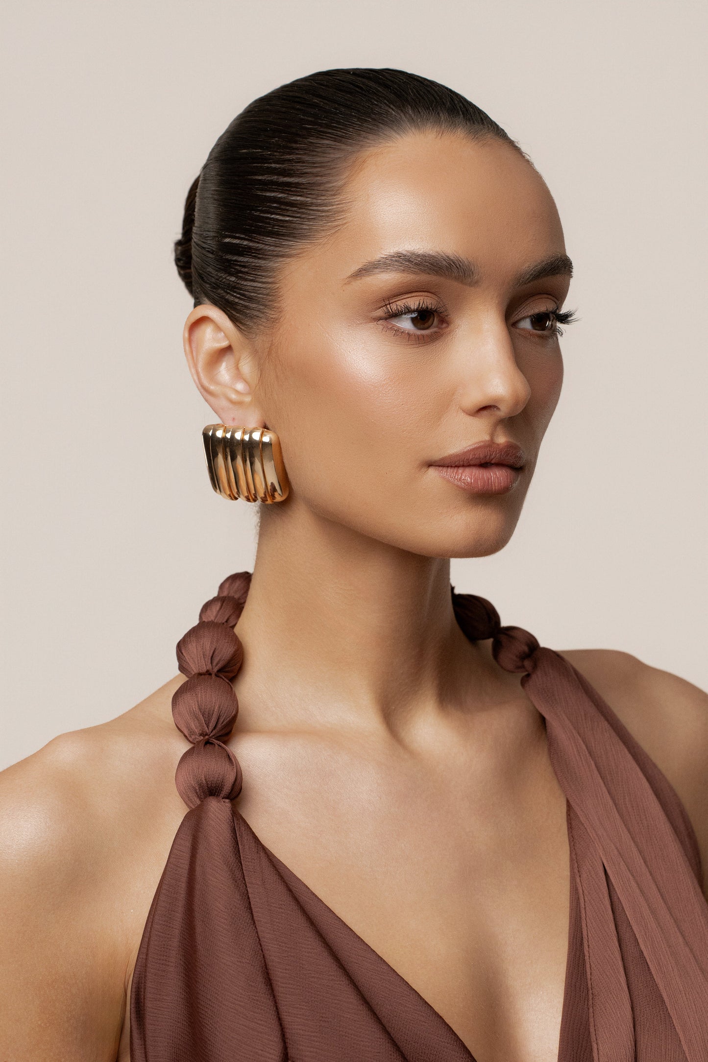 Gold  Sara Textured Earrings JLUXLABEL