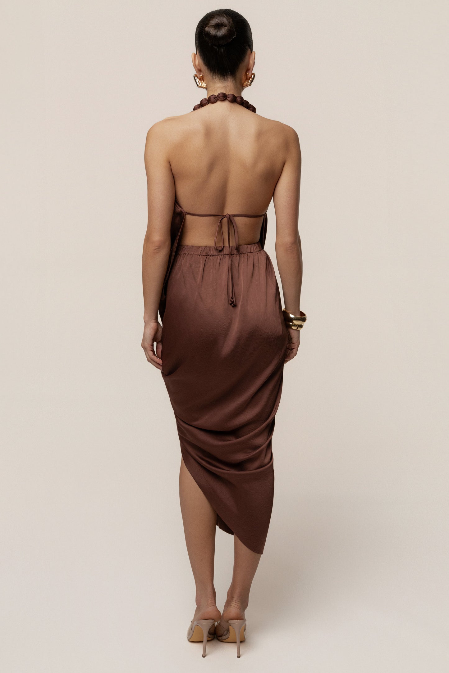Brown  Dolce Drape Dress JLUXLABEL