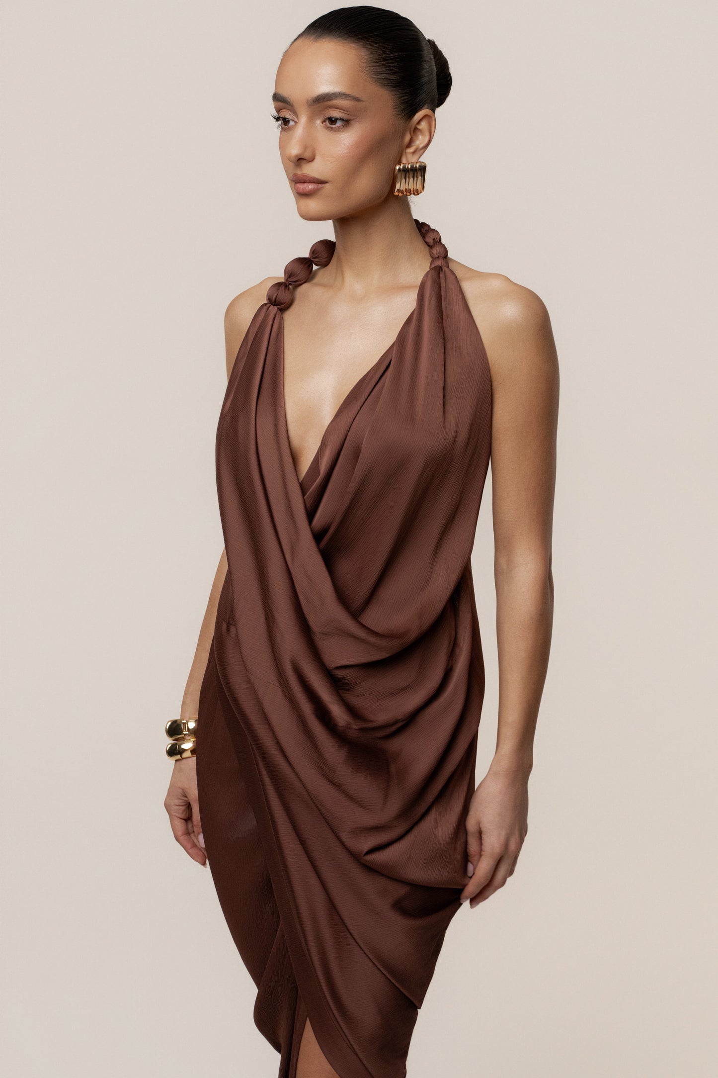 Brown  Dolce Drape Dress JLUXLABEL