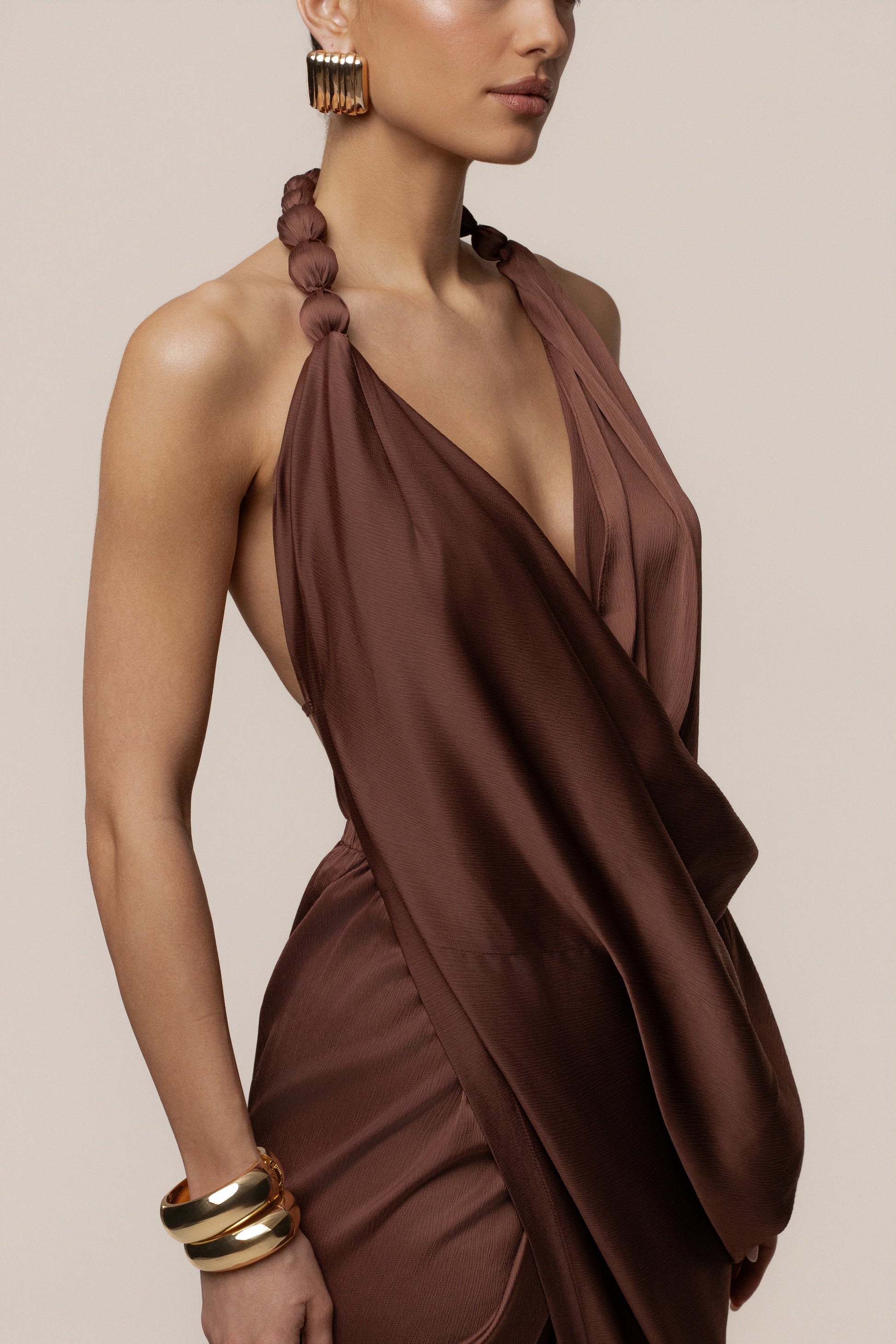Brown  Dolce Drape Dress JLUXLABEL