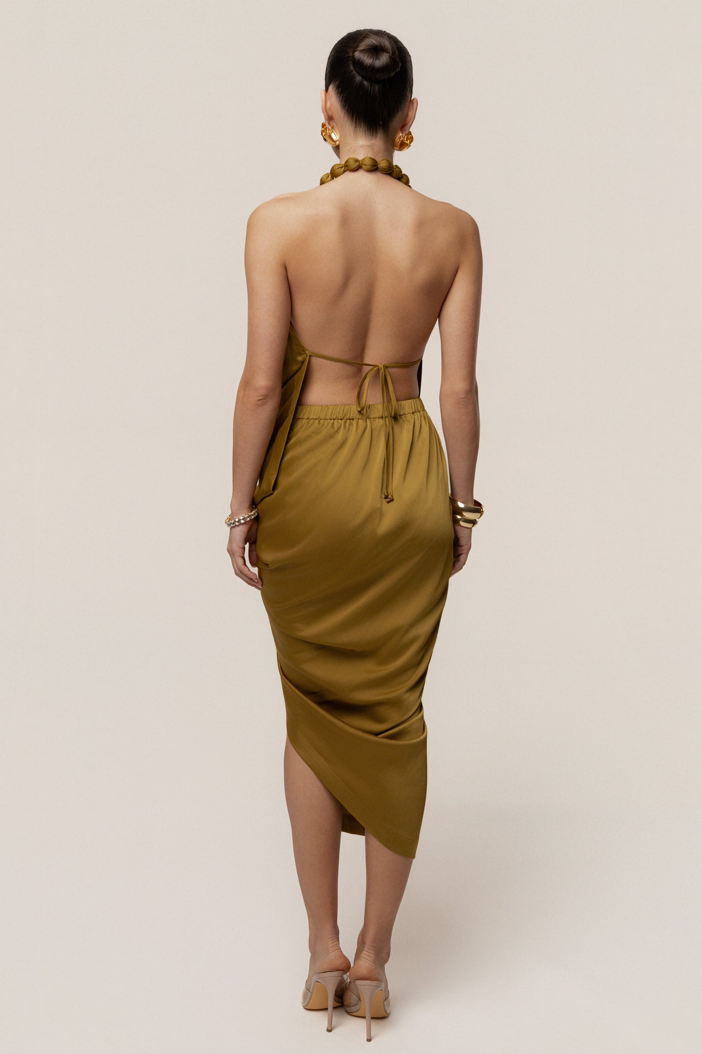 Lime Dolce Drape Dress JLUXLABEL