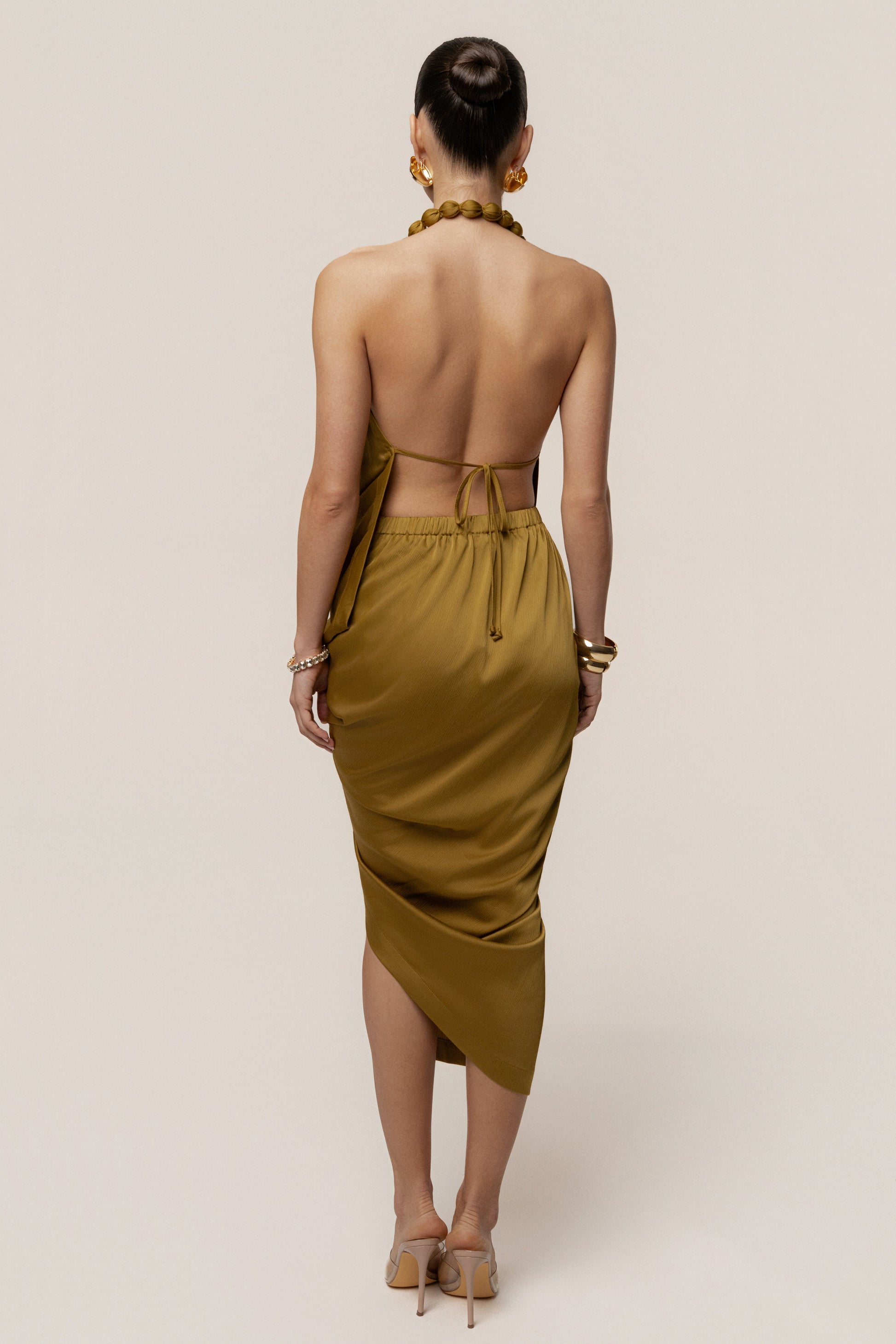 Lime Dolce Drape Dress JLUXLABEL