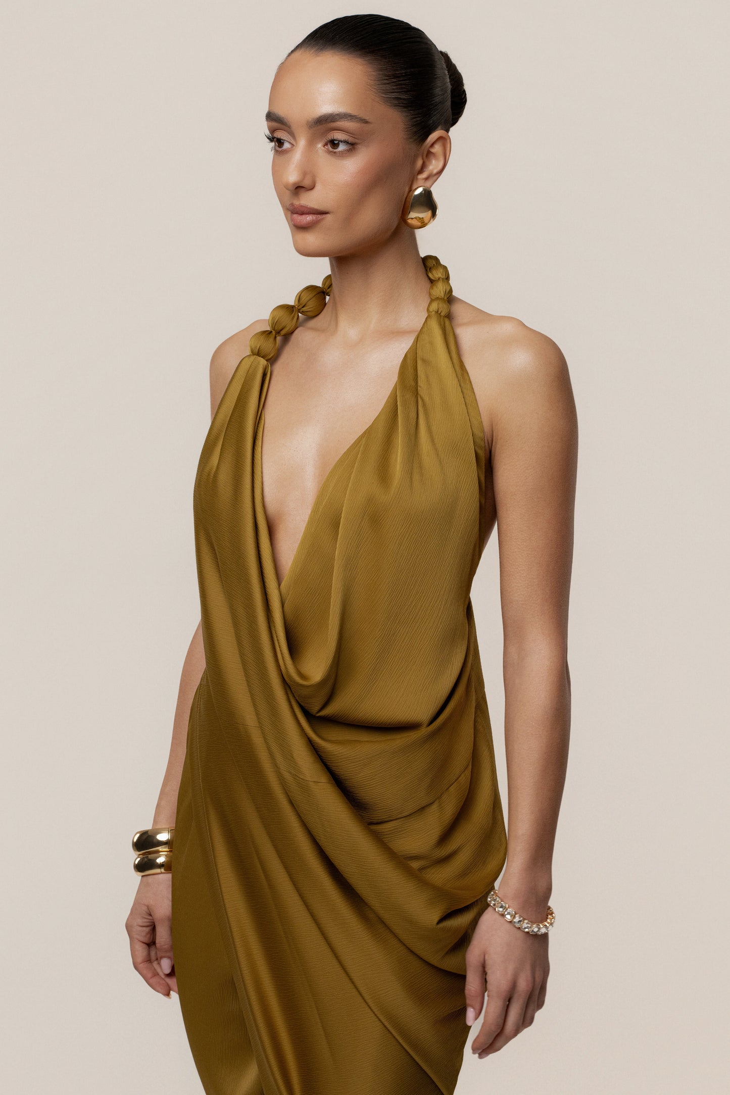 Lime Dolce Drape Dress JLUXLABEL