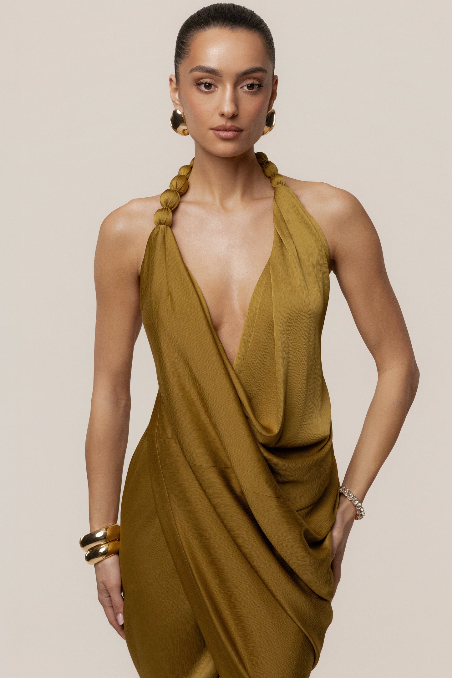 Lime Dolce Drape Dress JLUXLABEL