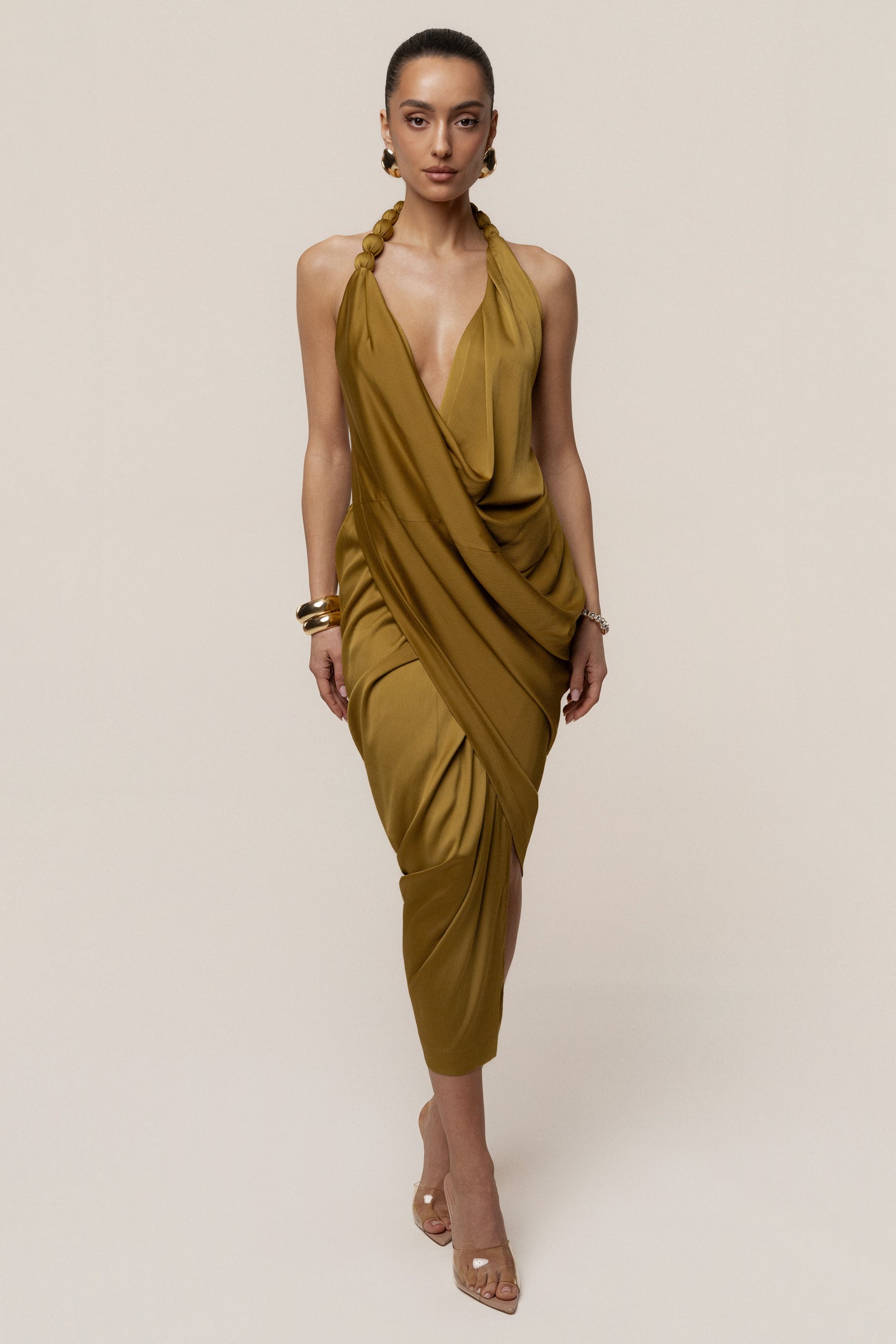 Lime Dolce Drape Dress JLUXLABEL