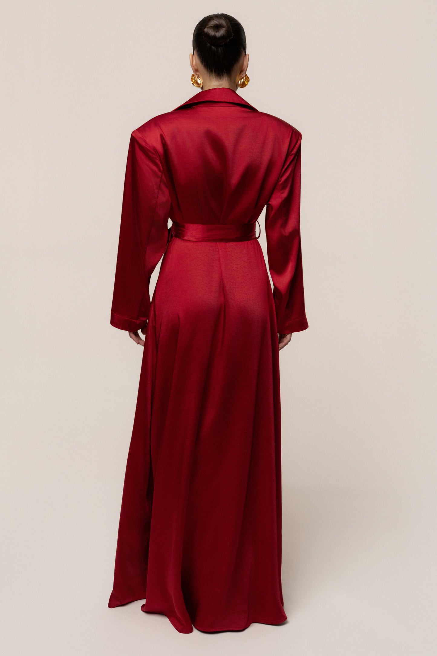 Burgundy Satin Embrace Maxi Dress JLUXLABEL