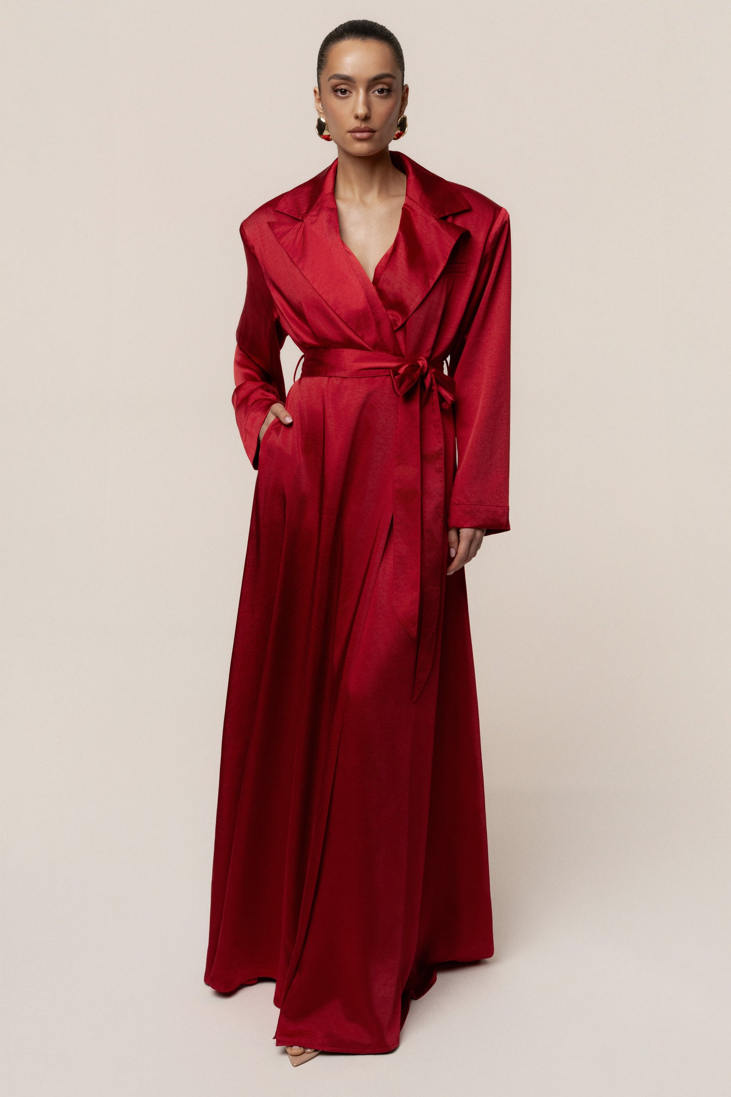 Burgundy Satin Embrace Maxi Dress JLUXLABEL