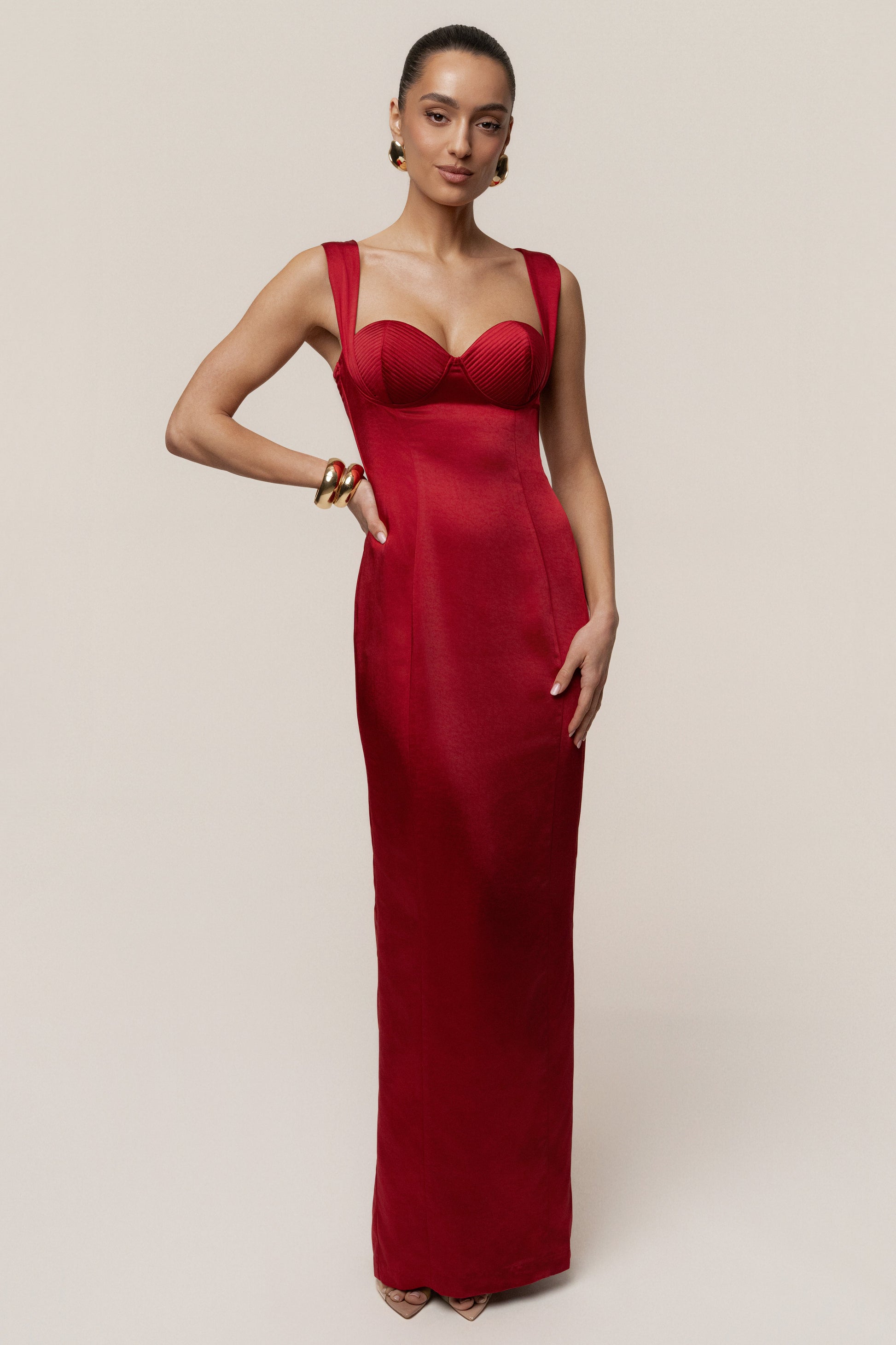 Red Amour Satin Maxi Dress JLUXLABEL