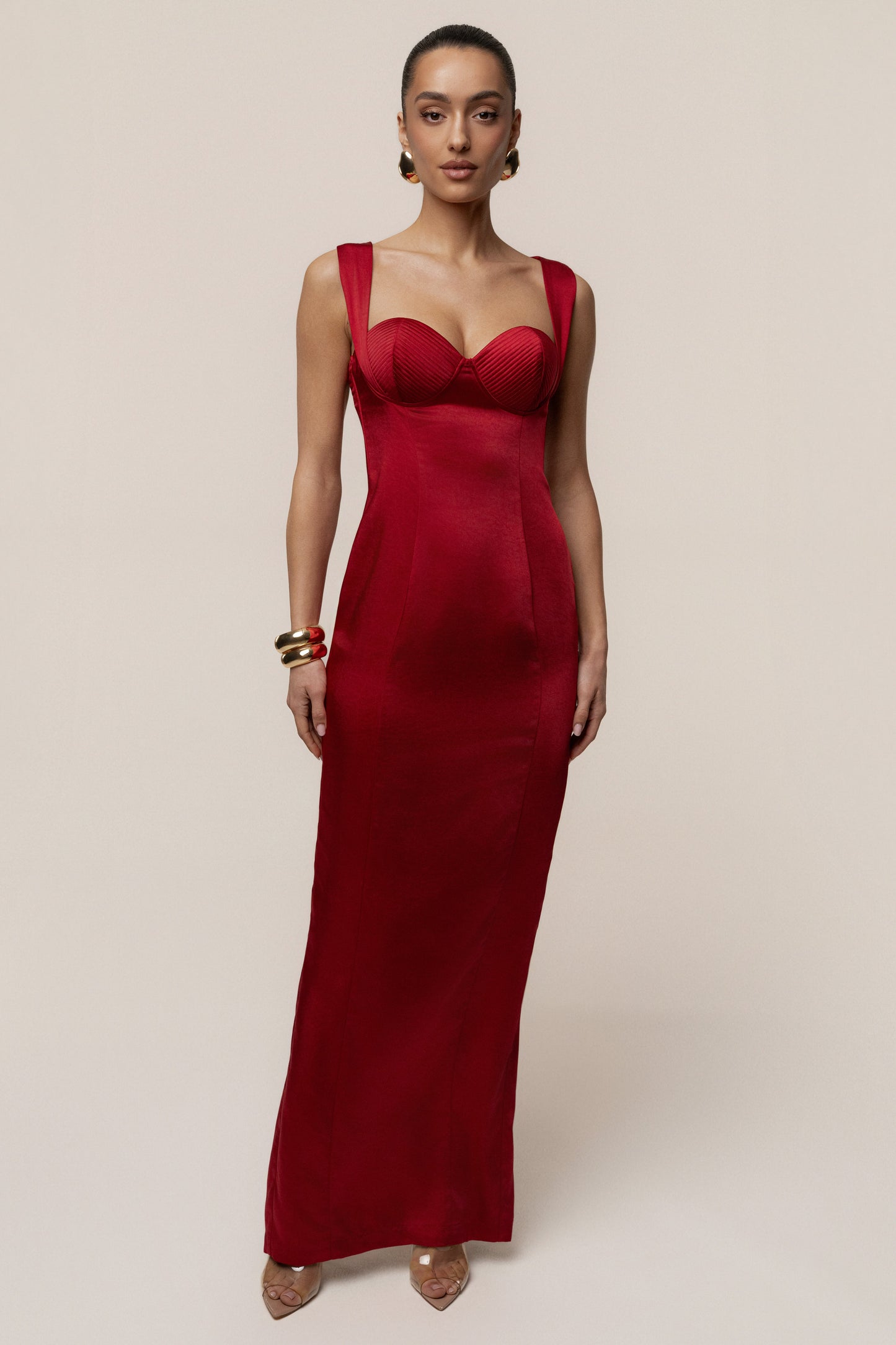 Red Amour Satin Maxi Dress JLUXLABEL