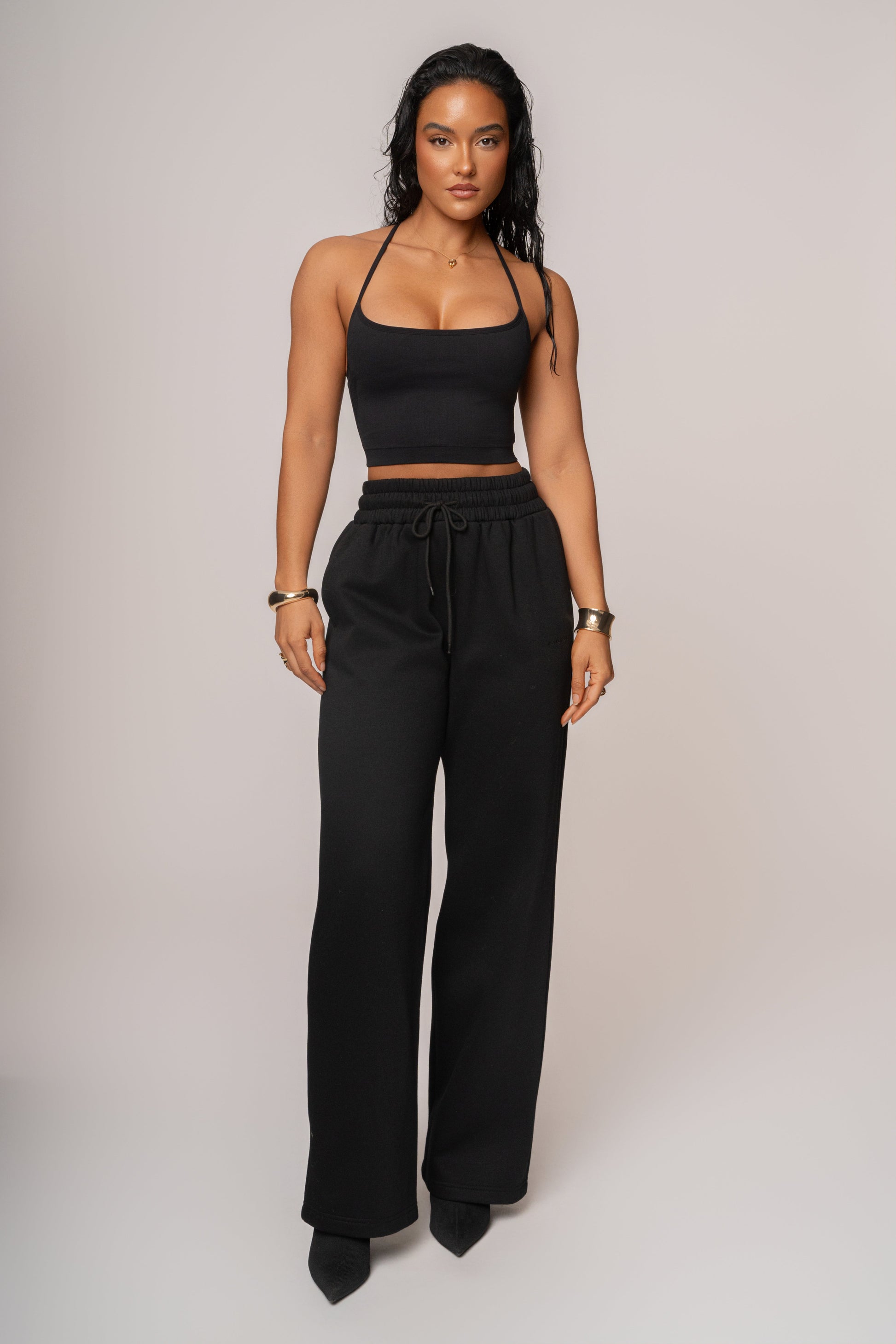 Black JLUXLABEL Logo Fleece Pants JLUXLABEL