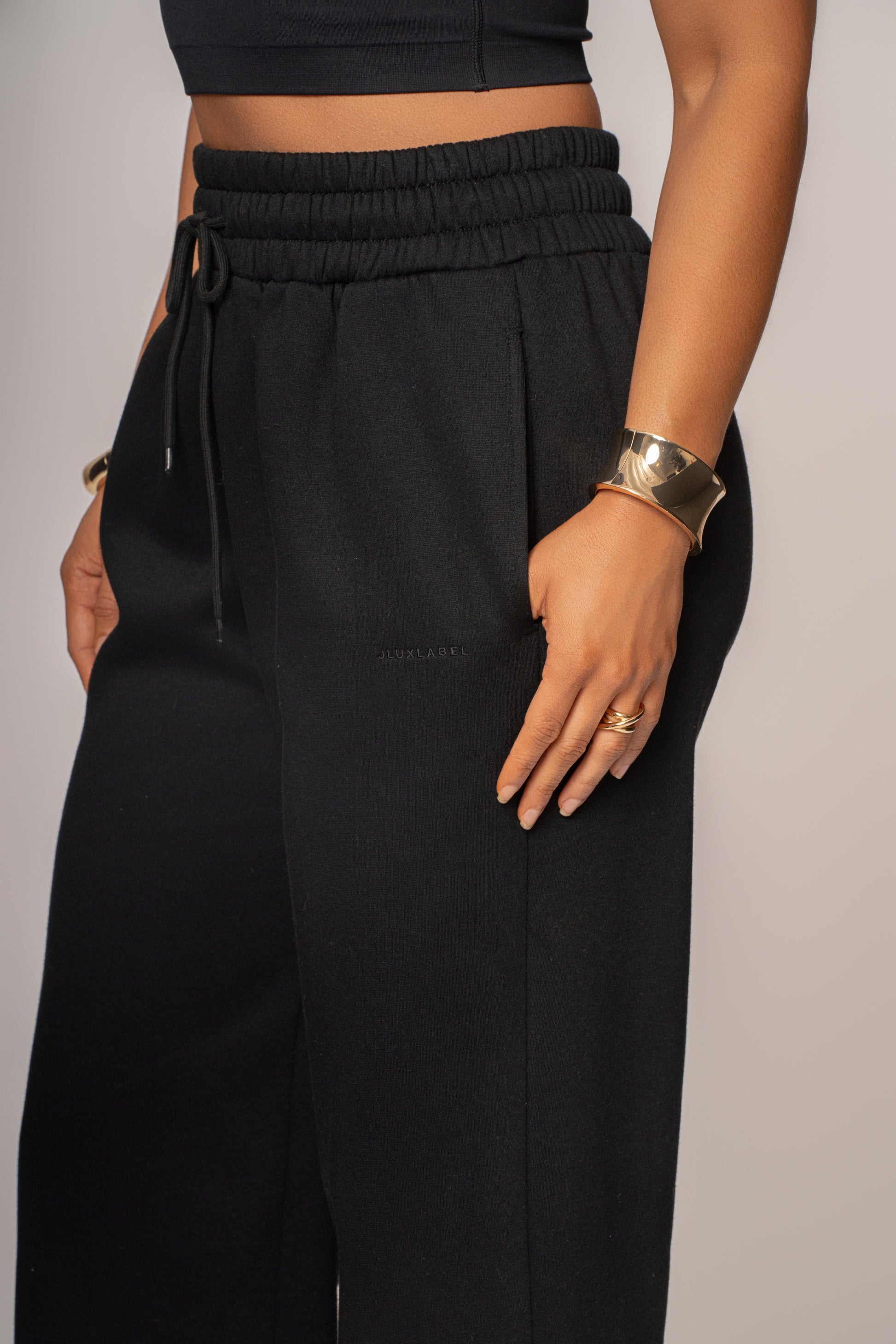 Black JLUXLABEL Logo Fleece Pants JLUXLABEL