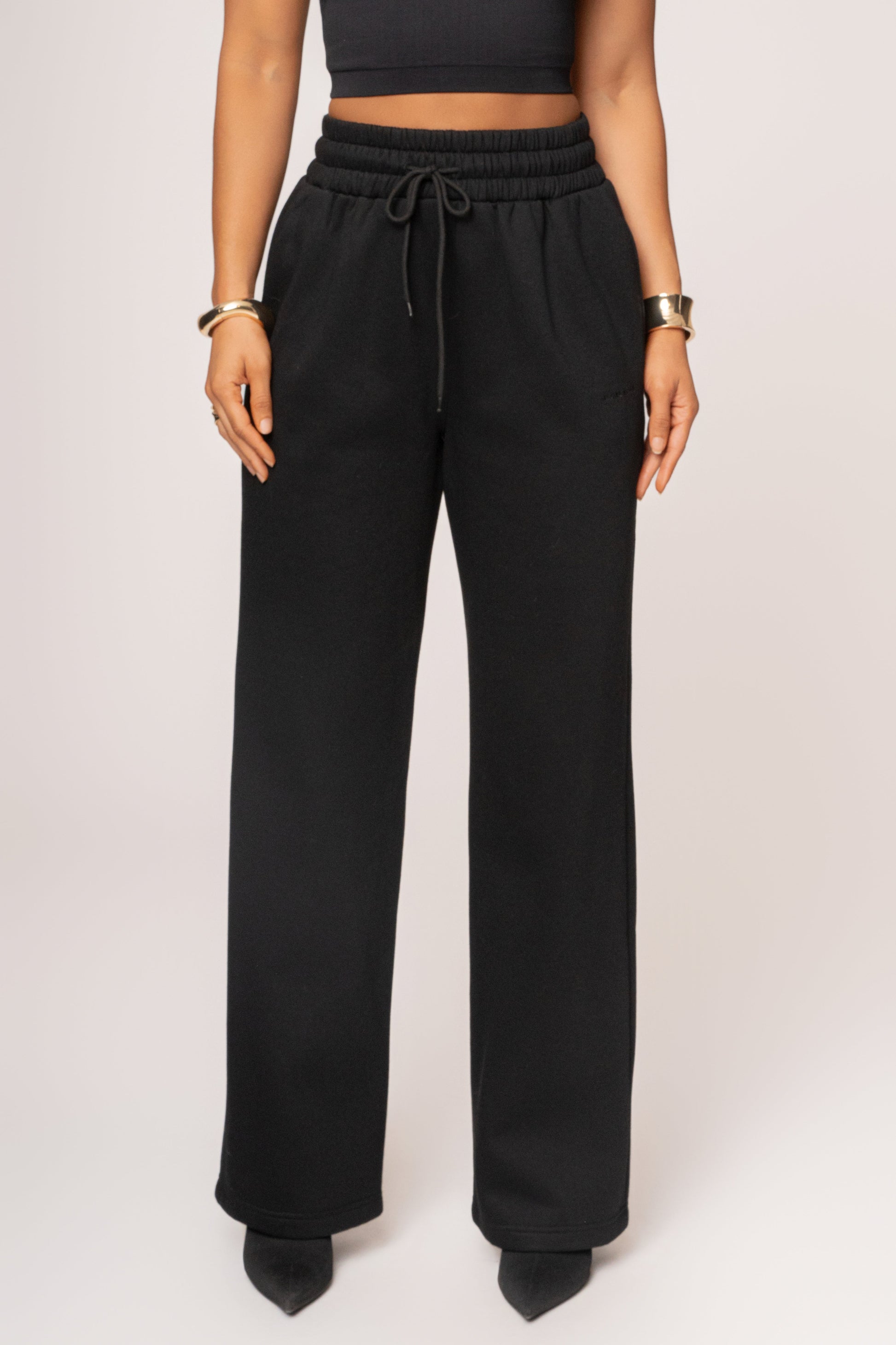 Black JLUXLABEL Logo Fleece Pants JLUXLABEL