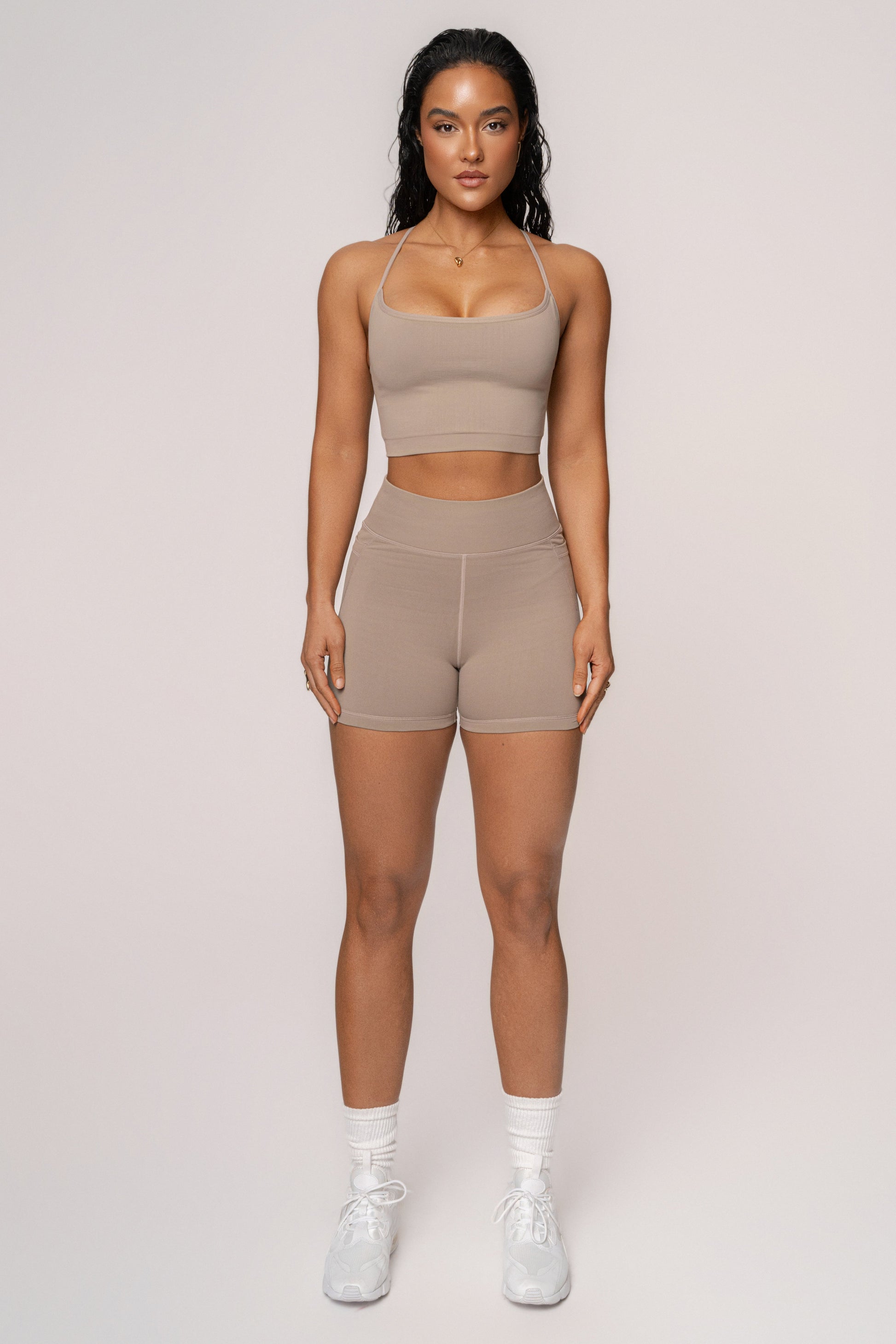 Beige Active Crop Top NEWFASHIONEDGE