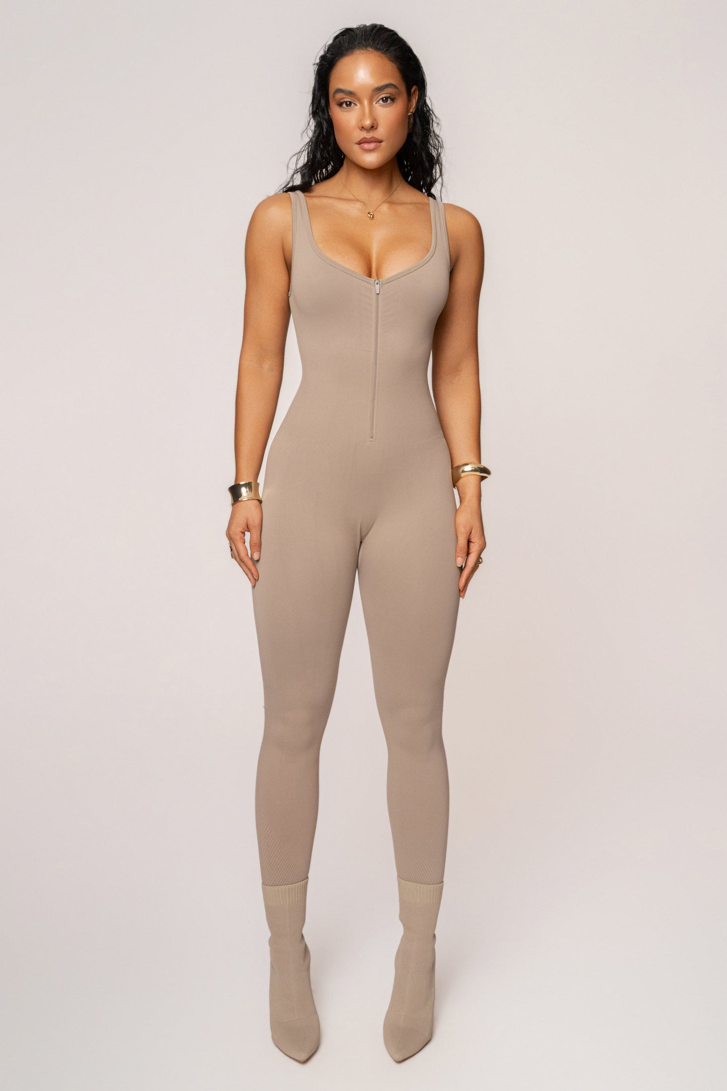 Beige Pure Form Jumpsuit JLUXLABEL