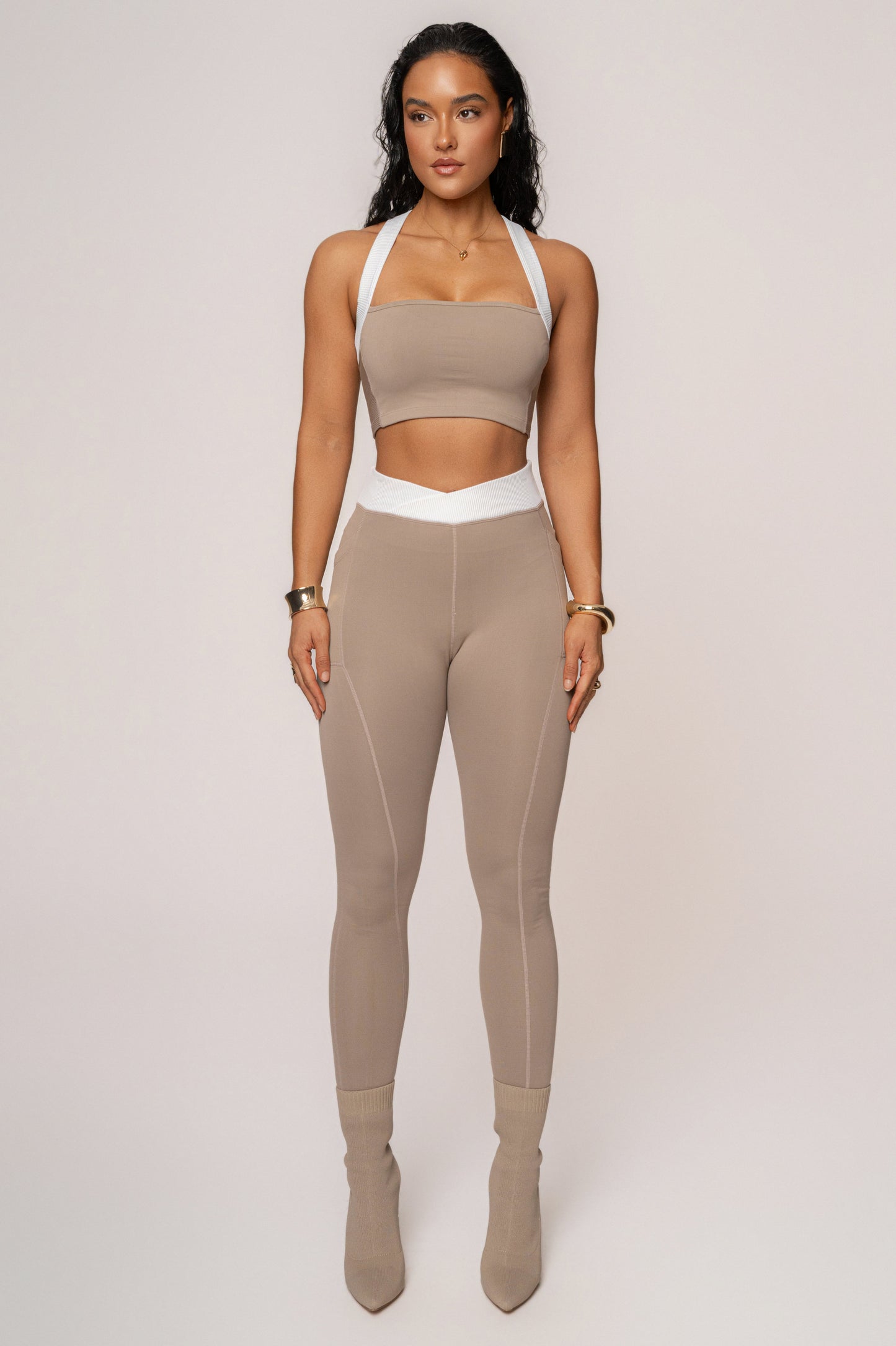 Beige/White Inspire Movement Leggings JLUXLABEL