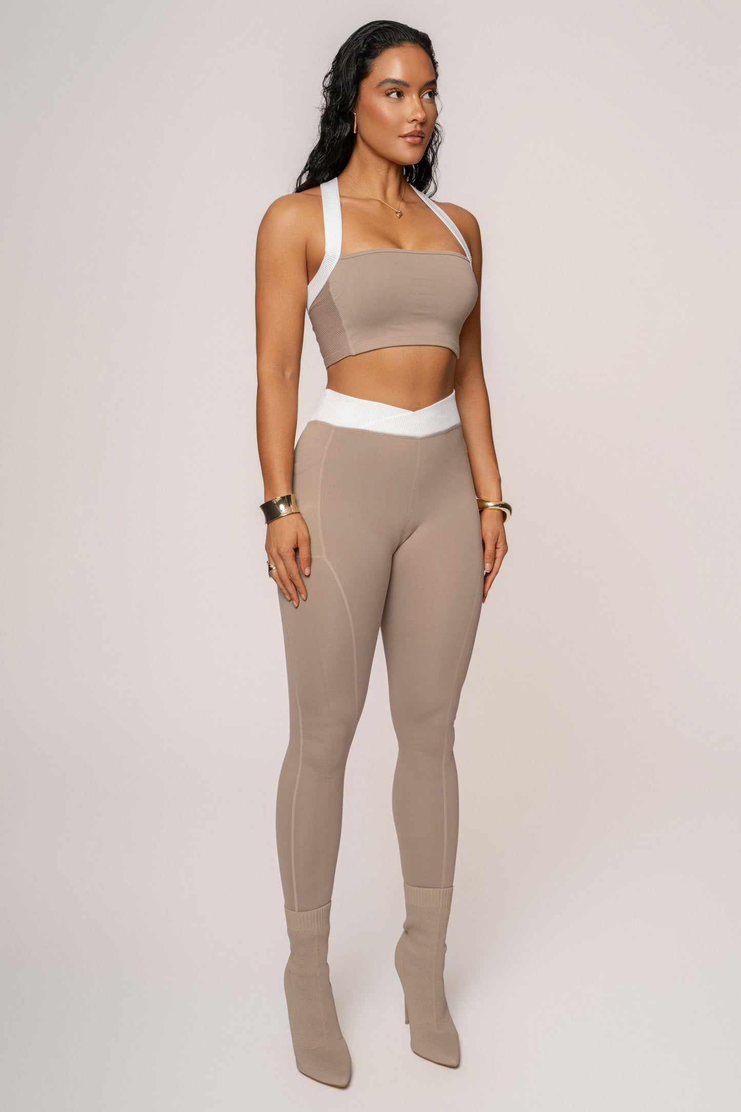Beige/White Inspire Movement Leggings JLUXLABEL