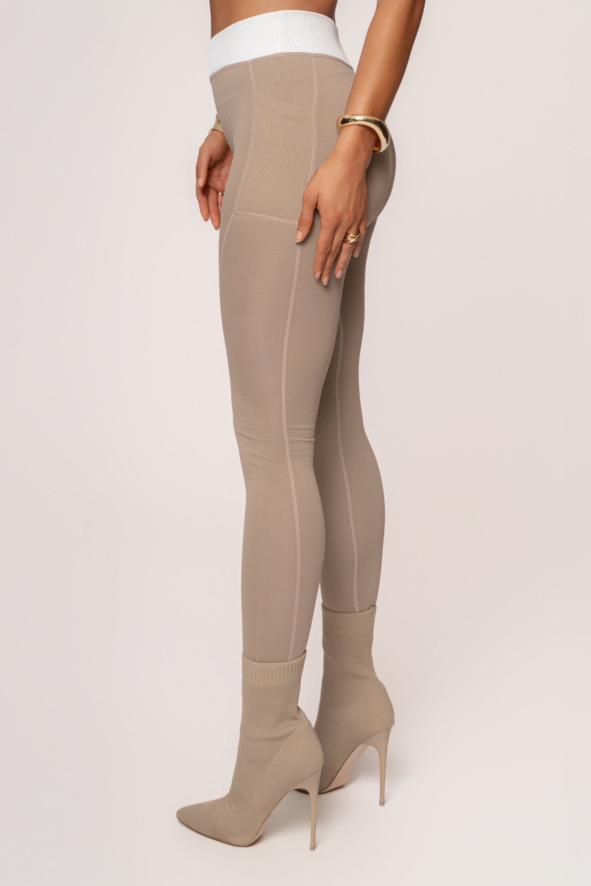 Beige/White Inspire Movement Leggings JLUXLABEL