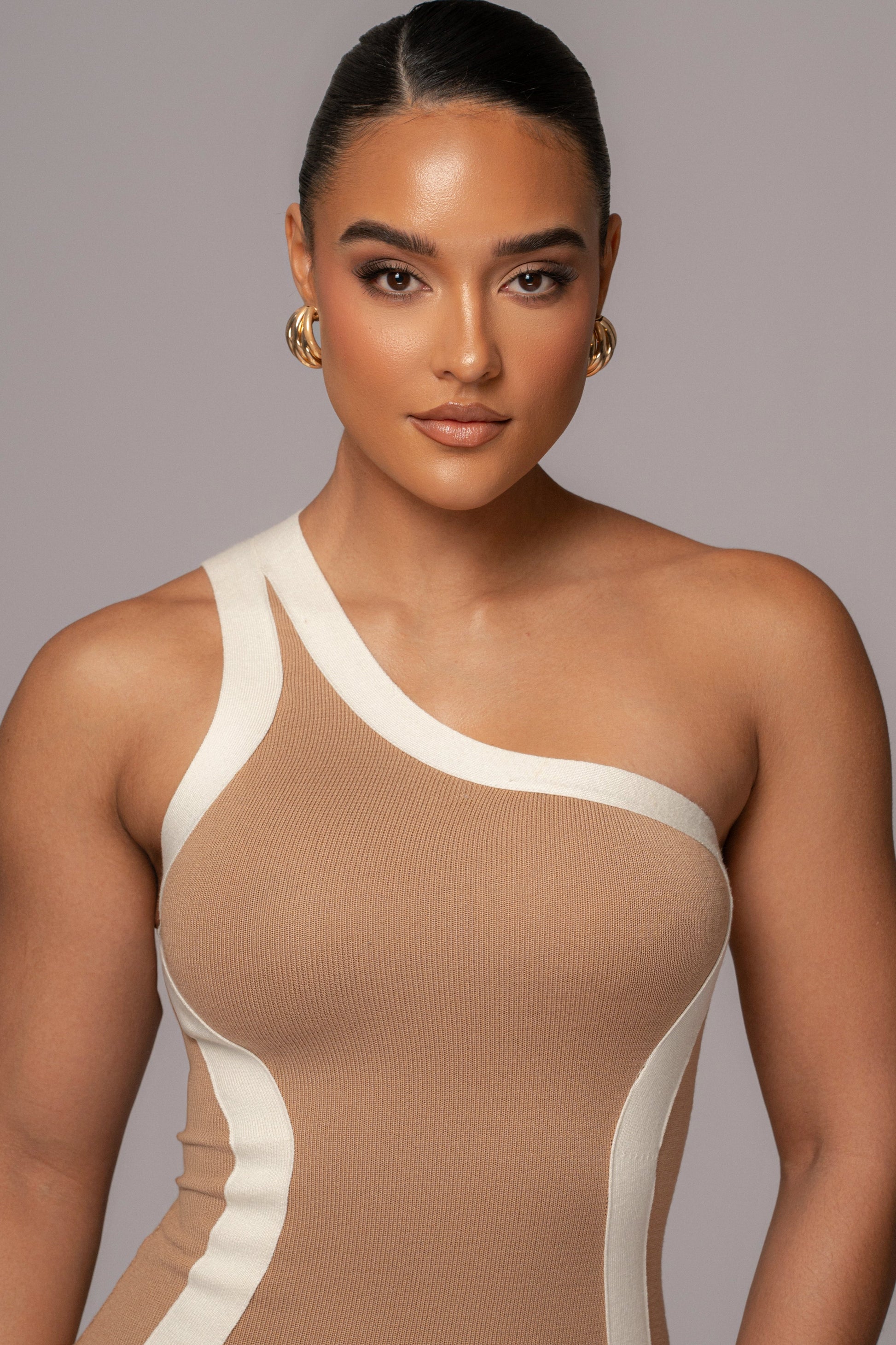 Beige Breann Contrast Maxi Dress JLUXLABEL
