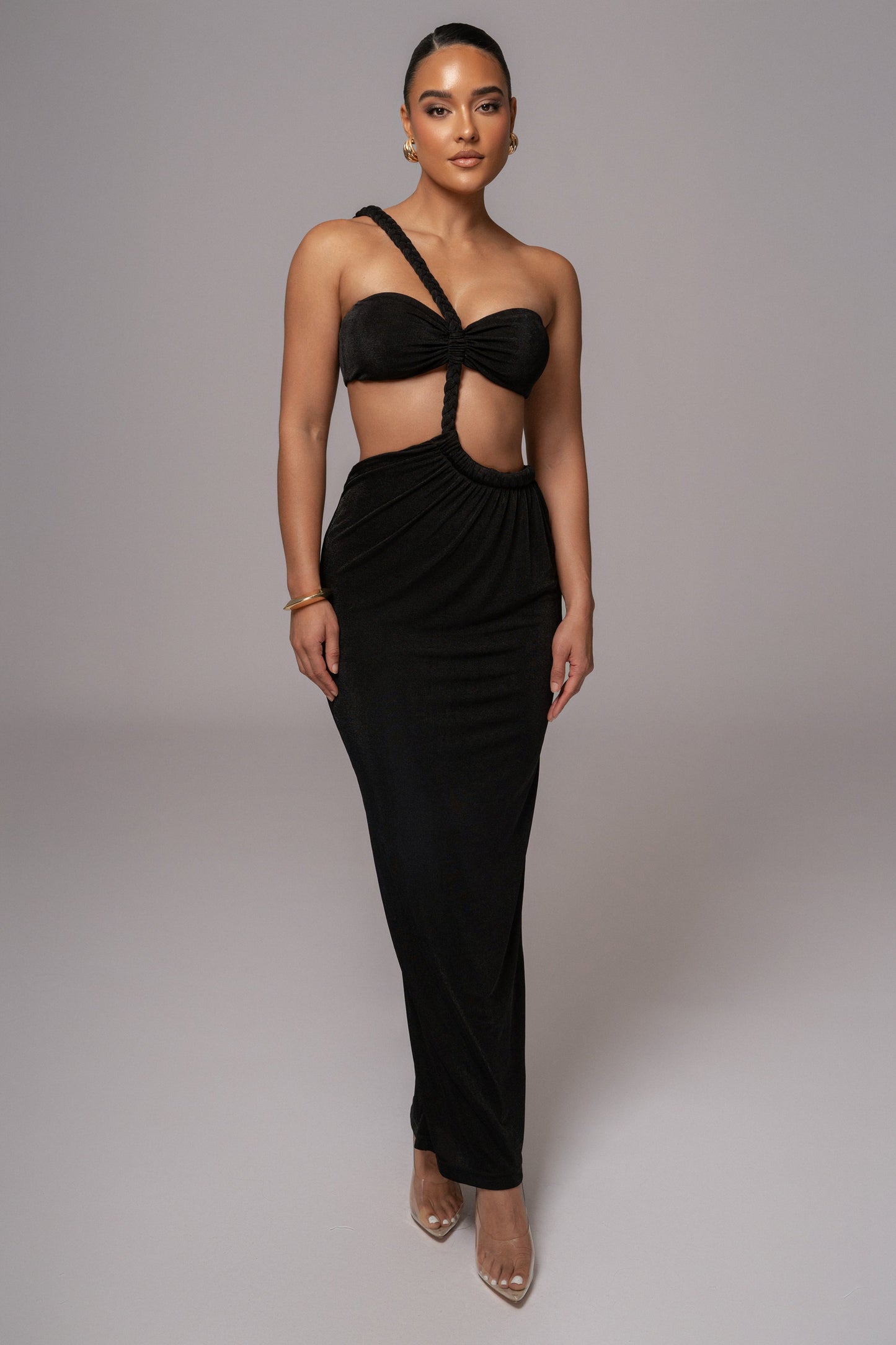 Black Ema One Shoulder Maxi Dress JLUXLABEL